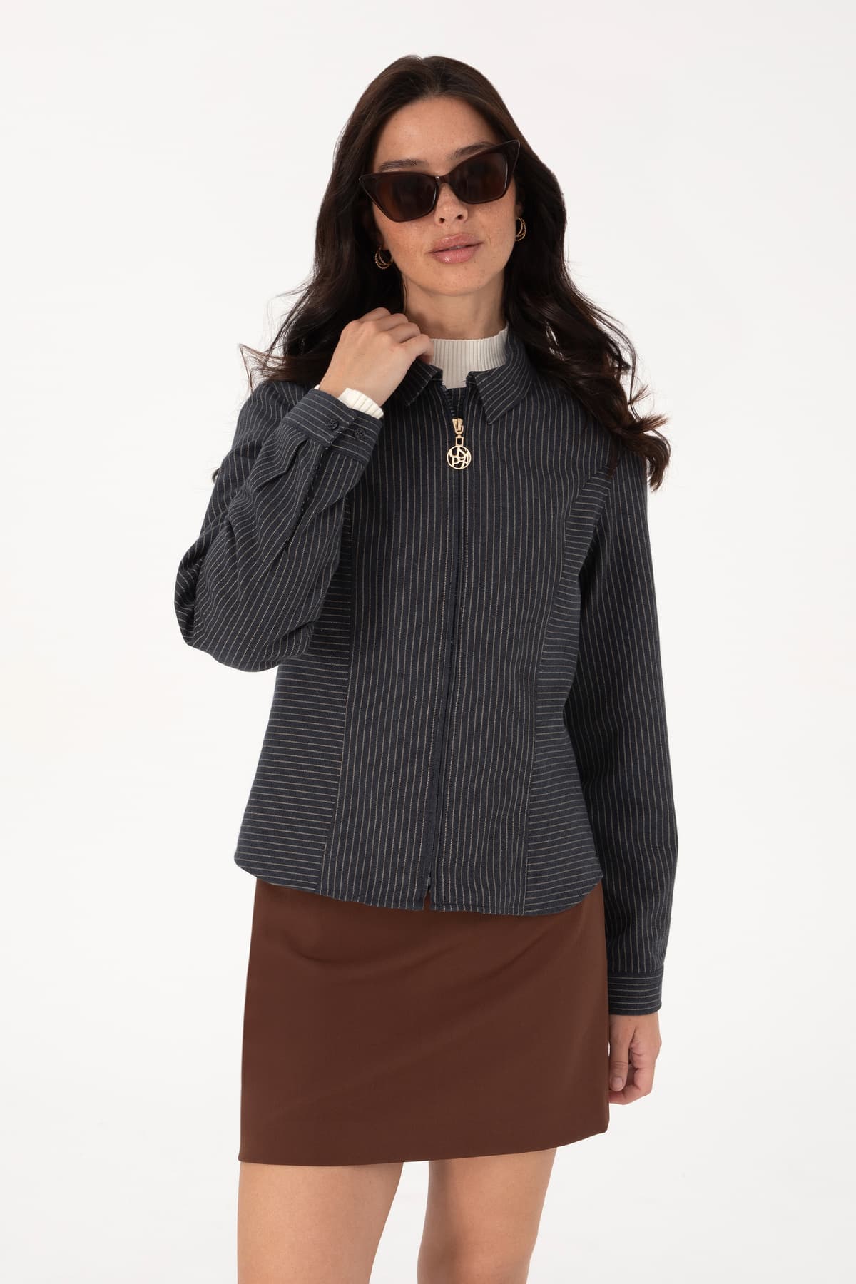 پیراهن زنانه U.S. Polo Assn. سرمهای راهراه زیپدار مدل 50316368-VR033 پیراهن زنانه U.S. Polo Assn. سرمهای راهراه زیپدار مدل 50316368-VR033