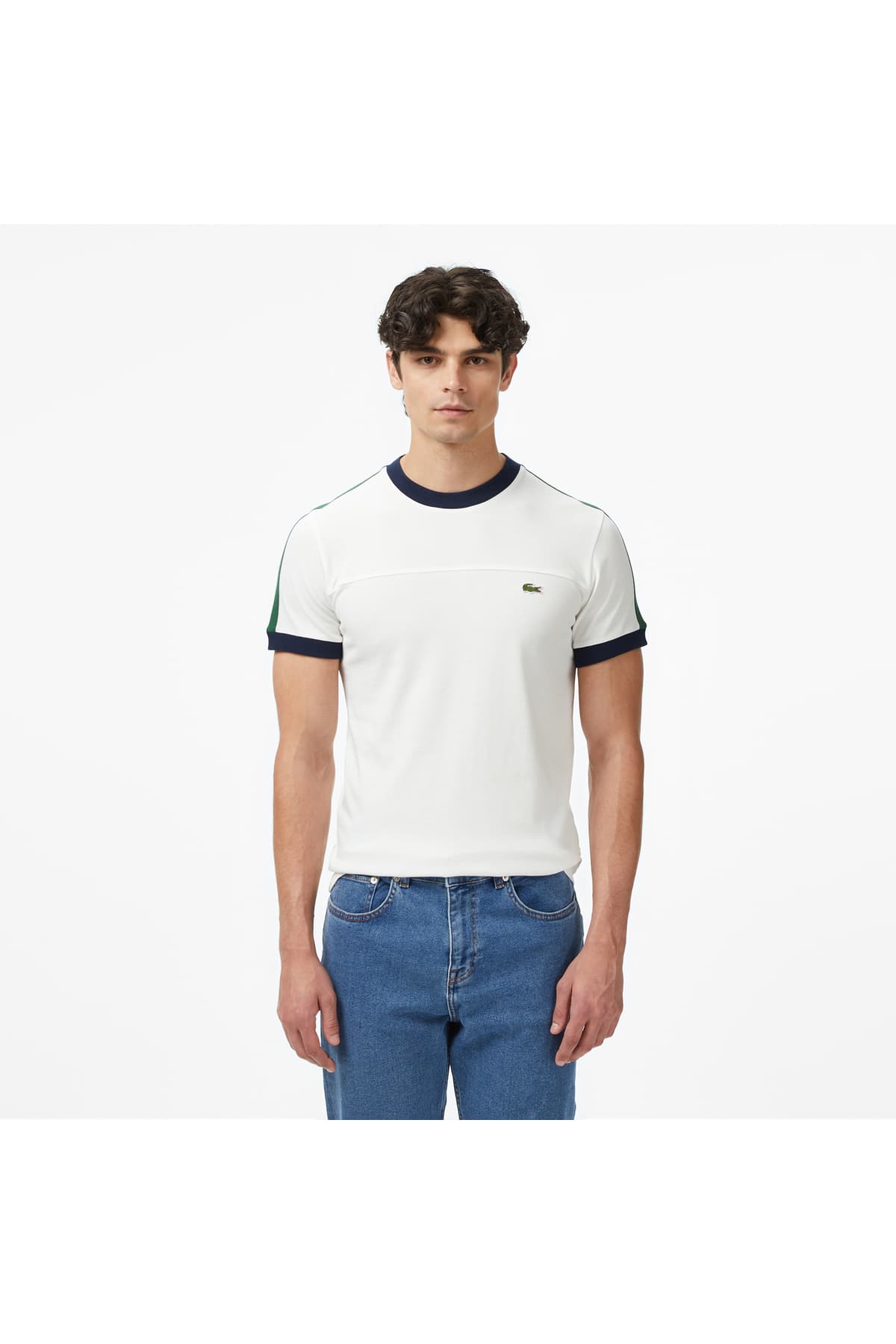 تیشرت مردانه Lacoste یقه گرد سفید فیت معمولی تیشرت مردانه Lacoste یقه گرد سفید فیت معمولی