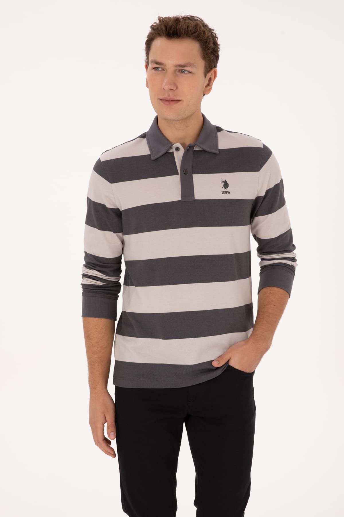 اسوئیشرت مردانه U.S. Polo Assn. فیت معمولی یقه پولو خاکستری مدل 50316467-VR024 اسوئیشرت مردانه U.S. Polo Assn. فیت معمولی یقه پولو خاکستری مدل 50316467-VR024