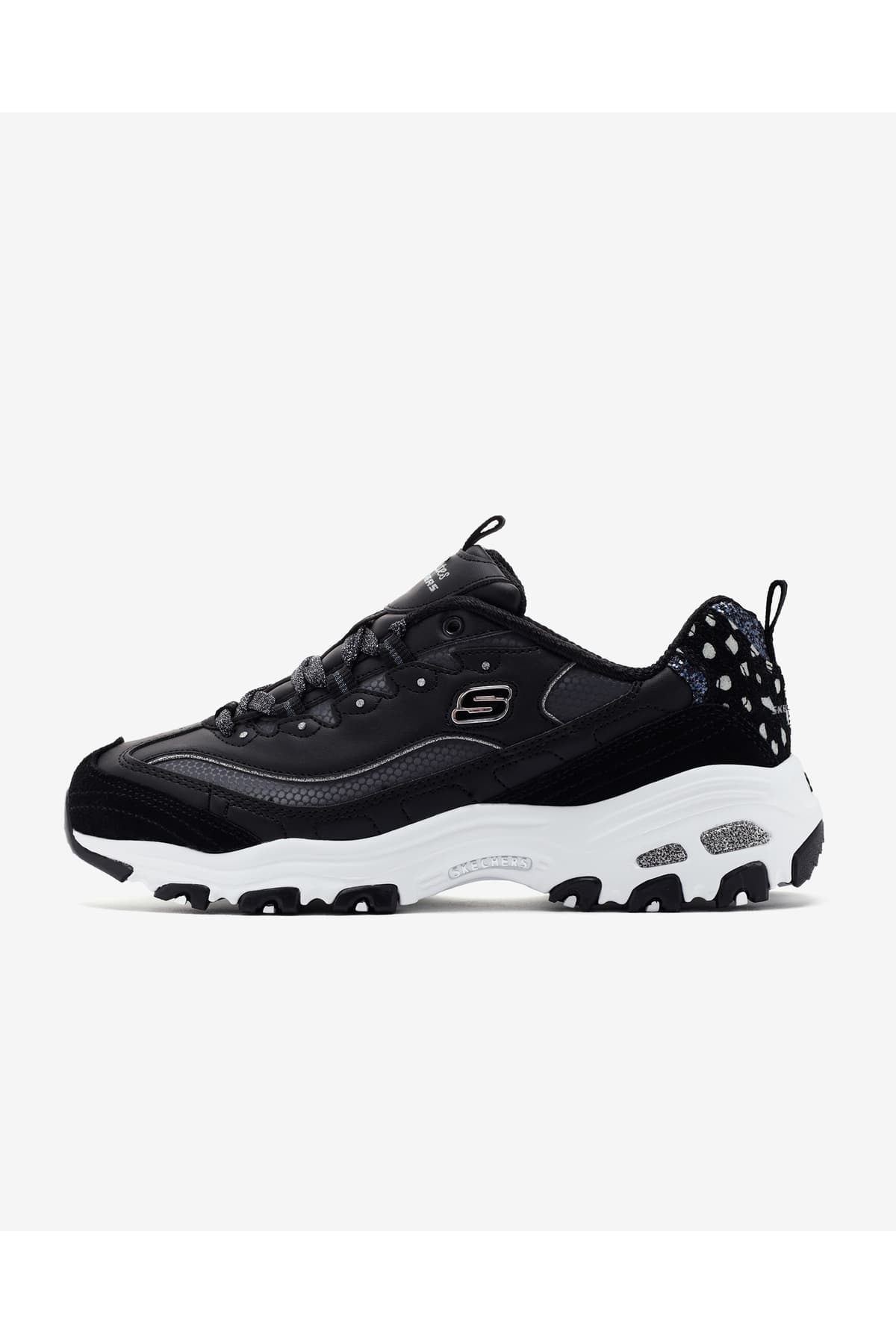 کفش اسنیکر زنانه Skechers D'Lites لوگوی چرمی جیر کف ضخیم مدل 150235 BKW کفش اسنیکر زنانه Skechers D'Lites لوگوی چرمی جیر کف ضخیم مدل 150235 BKW
