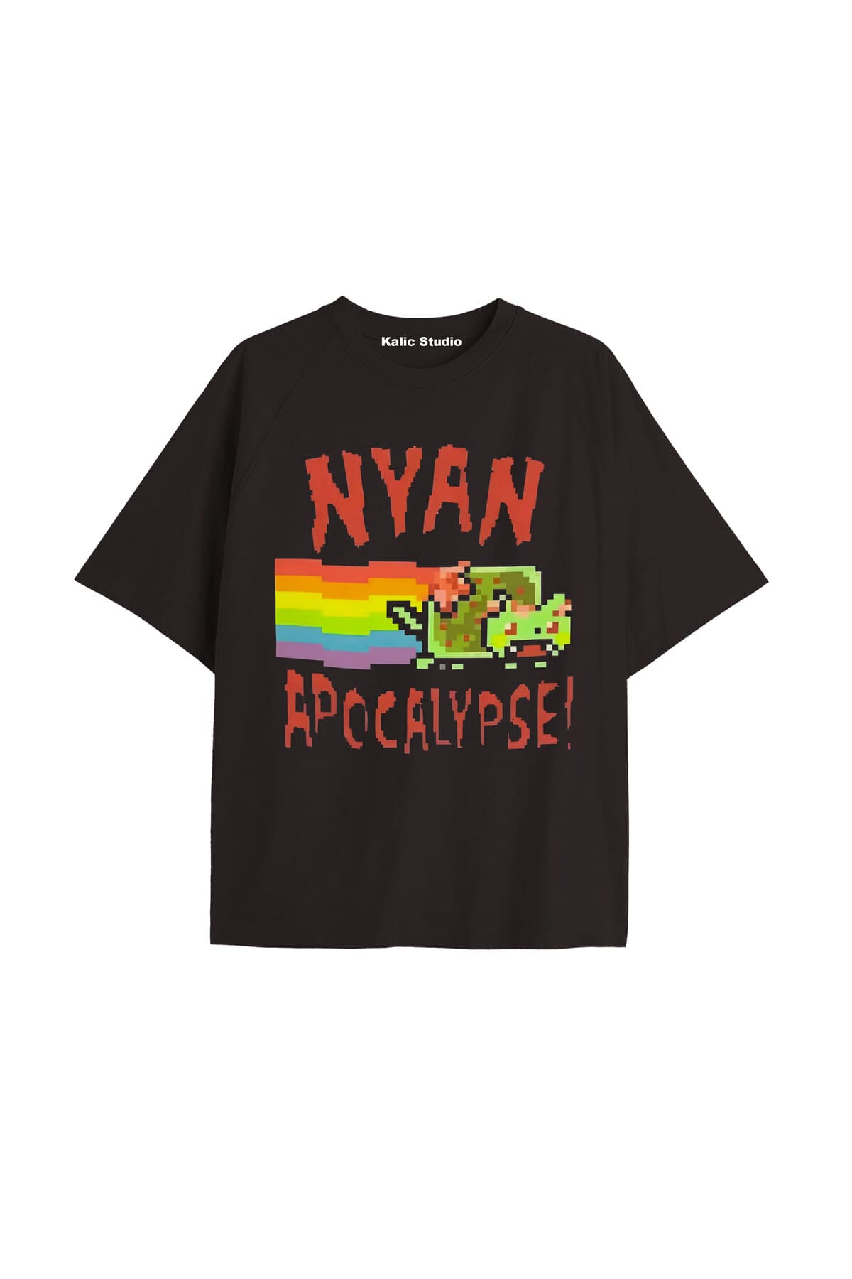 تیشرت یونیسکس اورسایز طرح گربه Nyan Nyan مشکی Kalic Studio تیشرت یونیسکس اورسایز طرح گربه Nyan Nyan مشکی Kalic Studio