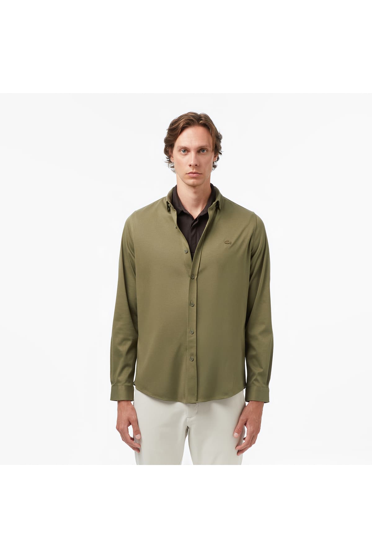پیراهن مردانه Lacoste اسلیم فیت خاکی پیراهن مردانه Lacoste اسلیم فیت خاکی