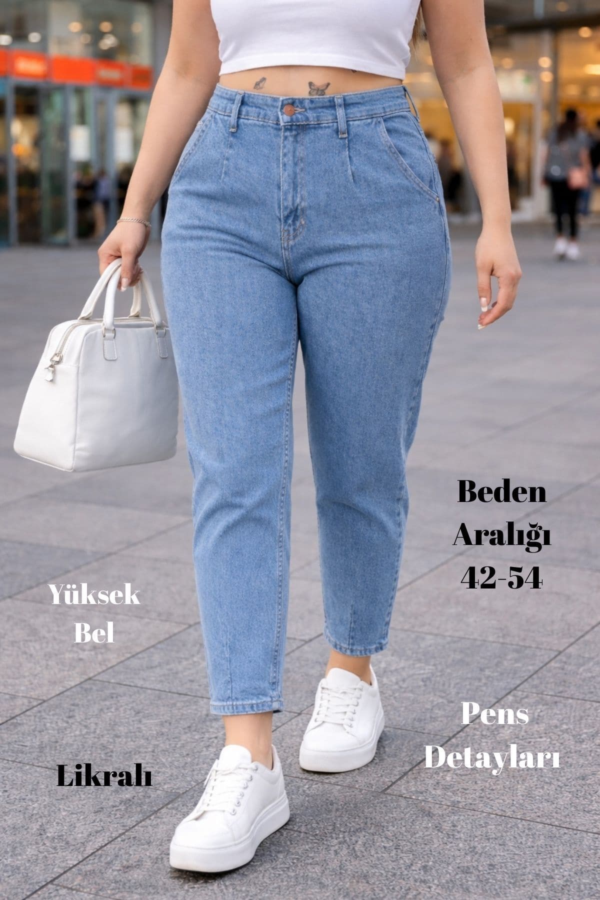 شلوار جین سایز بزرگ CEDY DENIM فیت مام کمر بلند، برش هویجی، دمپا تنگ و پلیسه مدل C600-kar-yıkama شلوار جین سایز بزرگ CEDY DENIM فیت مام کمر بلند، برش هویجی، دمپا تنگ و پلیسه مدل C600-kar-yıkama