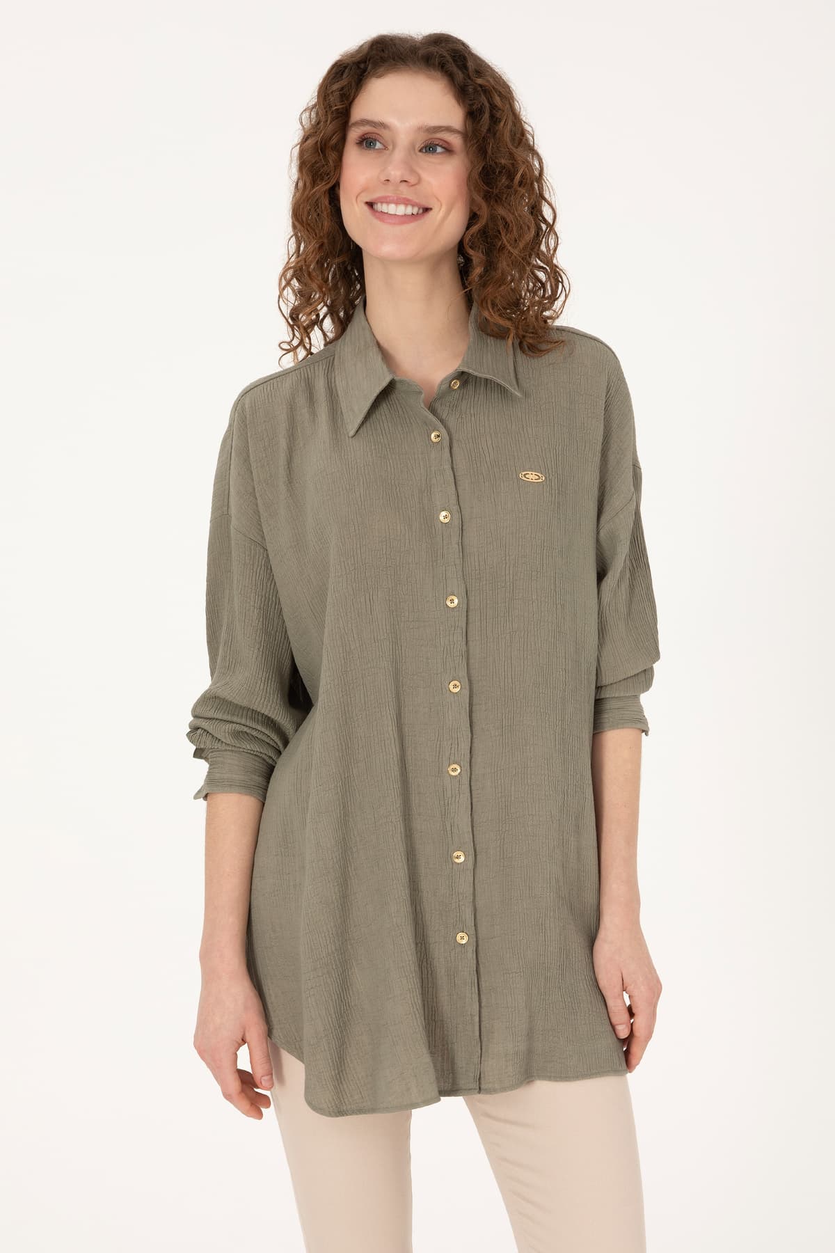 پیراهن زنانه U.S. Polo Assn. خاکی روشن آستین بلند مدل 50311917-VR183 پیراهن زنانه U.S. Polo Assn. خاکی روشن آستین بلند مدل 50311917-VR183