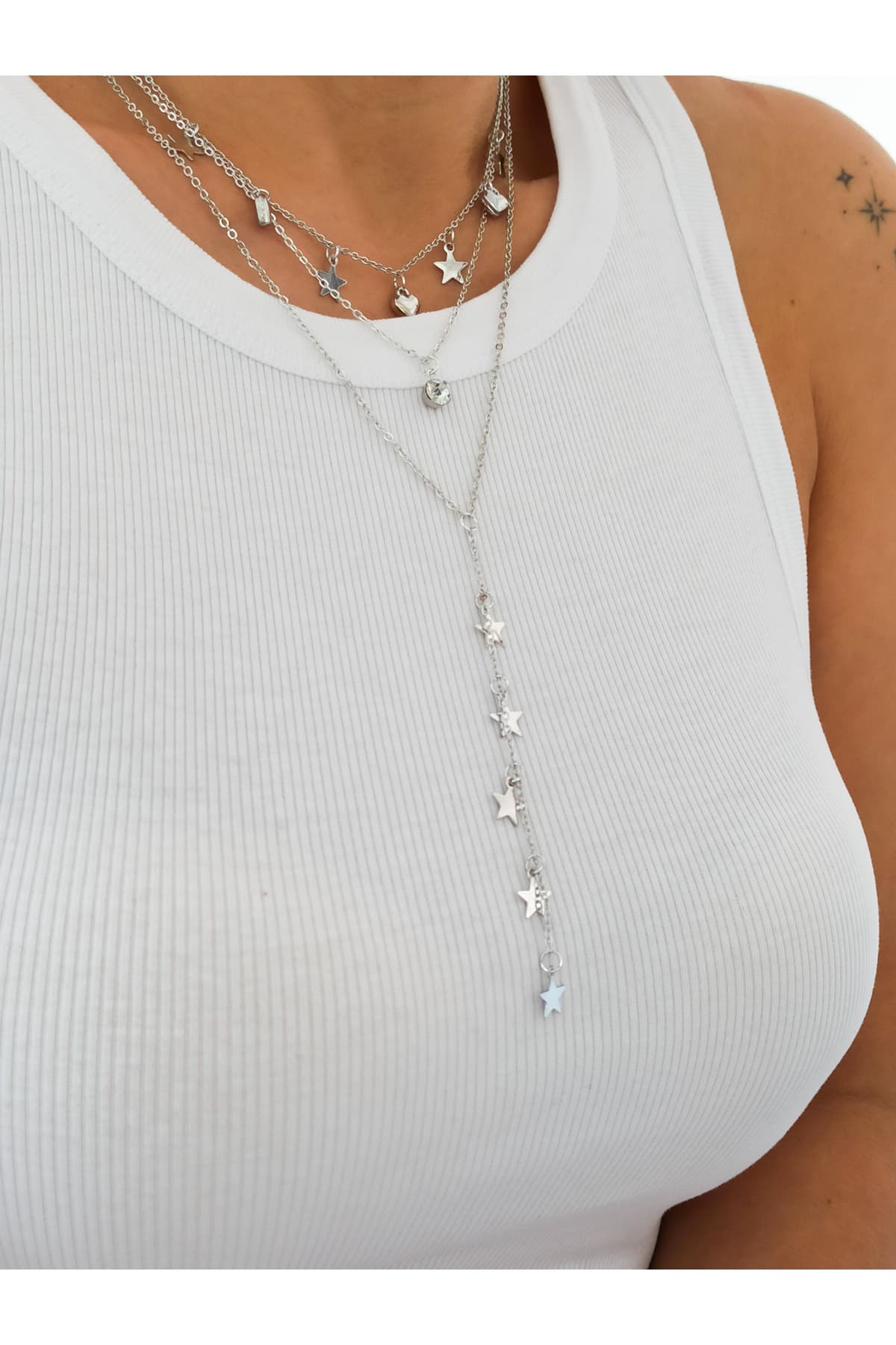 گردنبند زنانه DENİZDENAL ستارهای سهتایی چندطرحی نقرهای گردنبند زنانه DENİZDENAL ستارهای سهتایی چندطرحی نقرهای