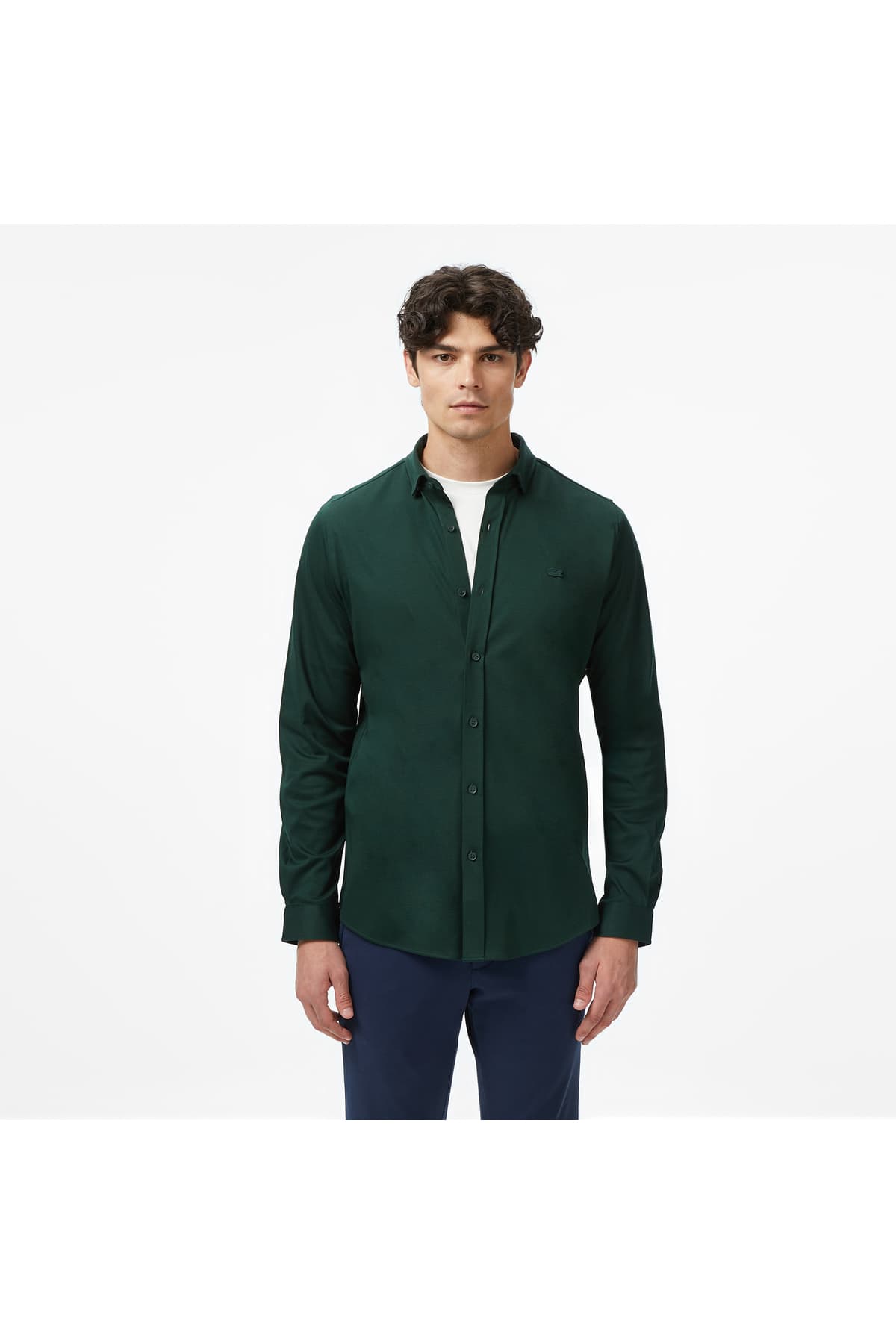 پیراهن مردانه Lacoste اسلیم فیت سبز تیره پیراهن مردانه Lacoste اسلیم فیت سبز تیره