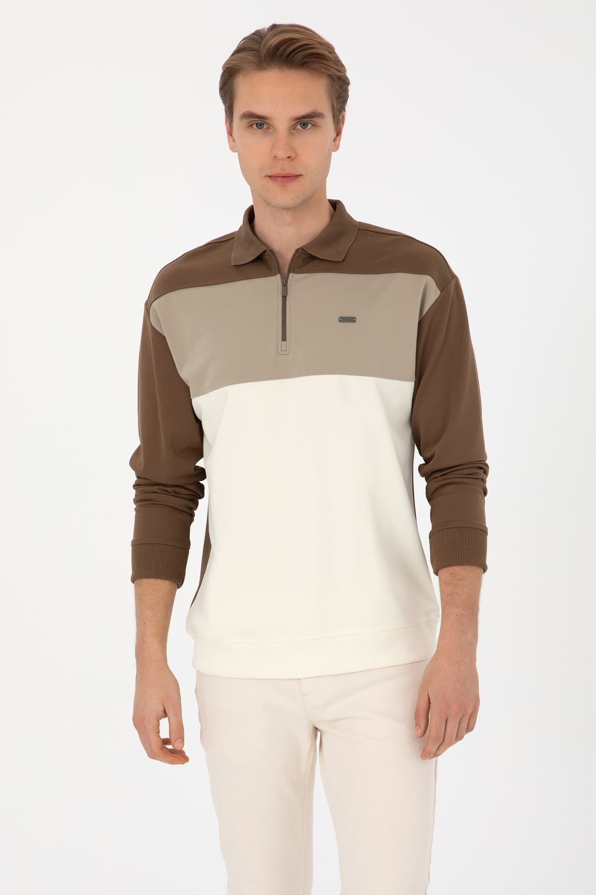 سویشرت مردانه U.S. Polo Assn. فیت کامفورت نیم زیپ خاکی مدل 50315521-VR027 سویشرت مردانه U.S. Polo Assn. فیت کامفورت نیم زیپ خاکی مدل 50315521-VR027