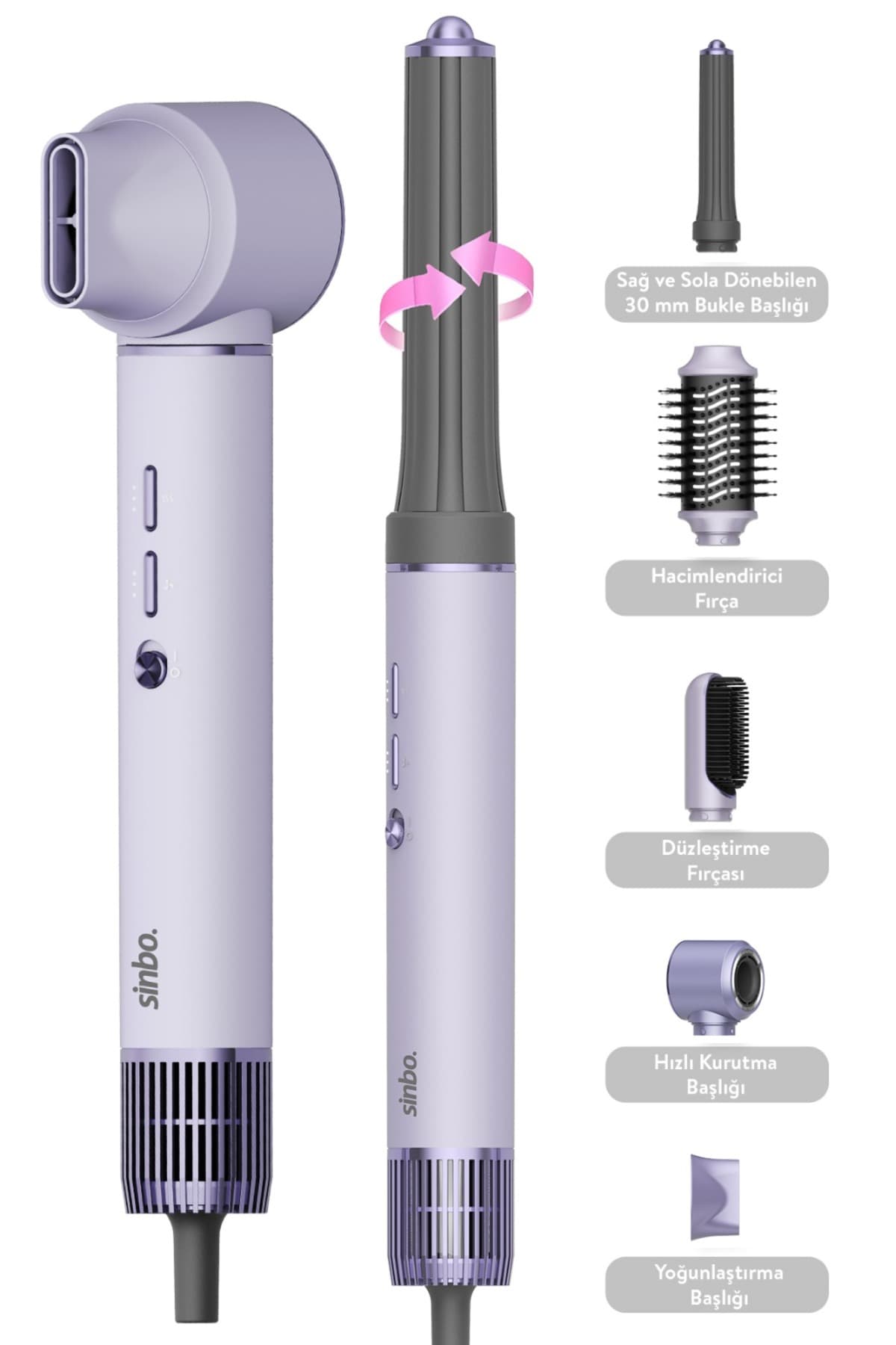 سشوار و استایلر چندکاره Sinbo بنفش 5in1 مدل Pro Compact سشوار و استایلر چندکاره Sinbo بنفش 5in1 مدل Pro Compact