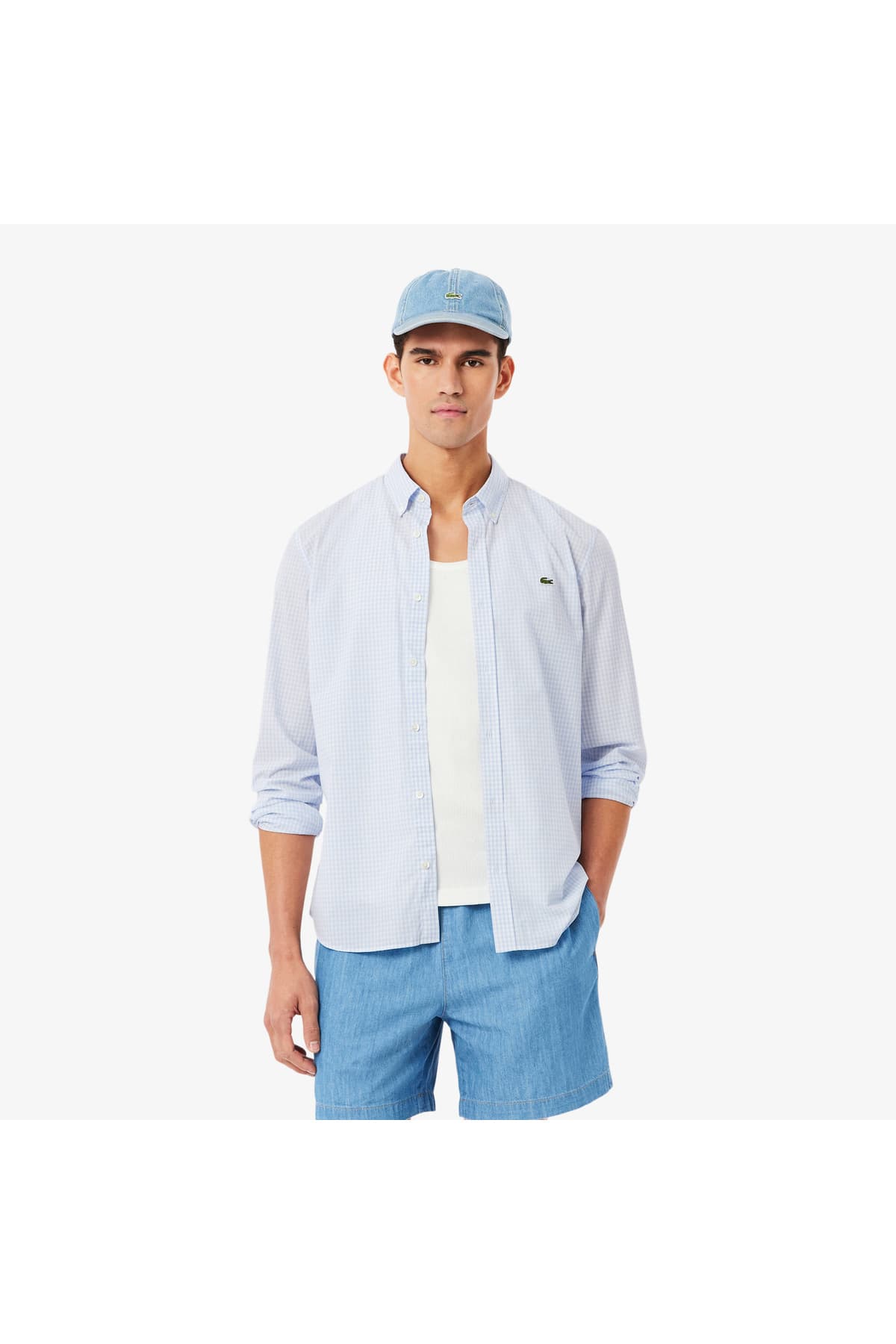 پیراهن مردانه Lacoste فیت معمولی یقه دکمهدار چهارخانه آبی روشن پیراهن مردانه Lacoste فیت معمولی یقه دکمهدار چهارخانه آبی روشن