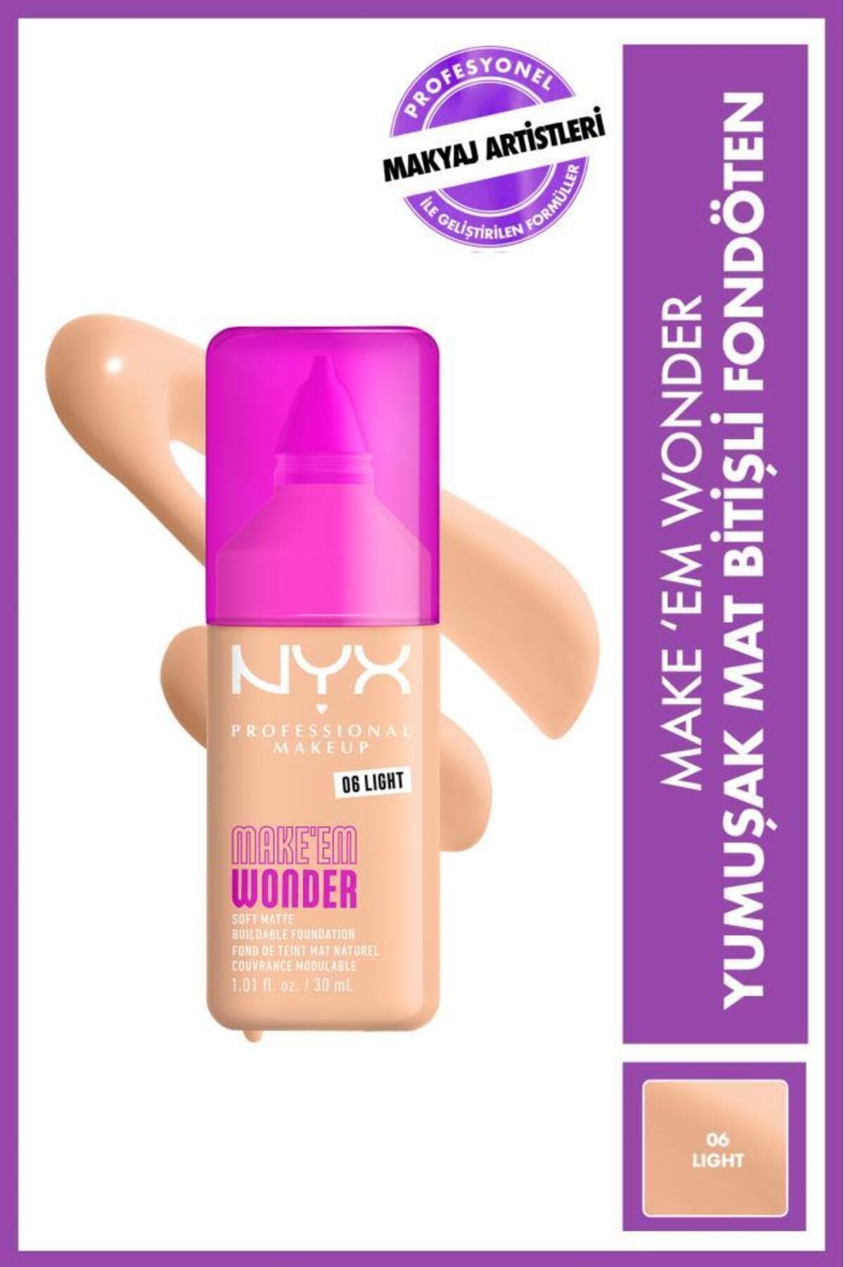 کرمپودر NYX Professional Makeup با جلوه مات نرم Make’ Em Wonder مدل 06 - Light کرمپودر NYX Professional Makeup با جلوه مات نرم Make’ Em Wonder مدل 06 - Light