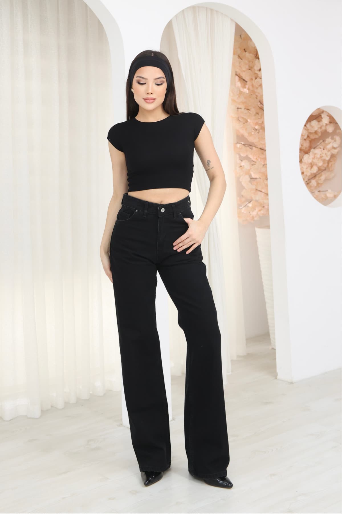 شلوار جین زنانه macharel jeans پالازو فاقبلند شلوار جین زنانه macharel jeans پالازو فاقبلند