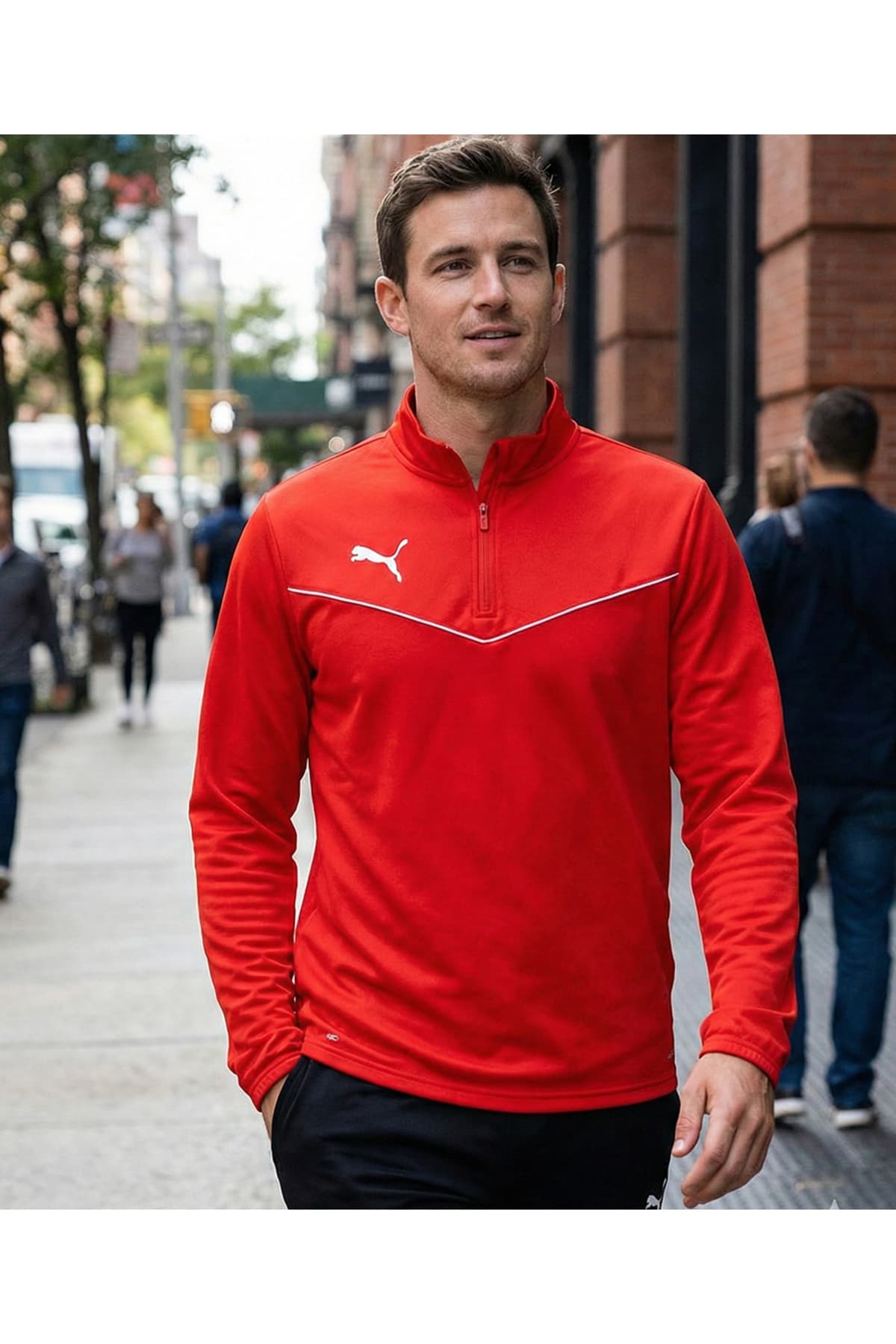تیشرت مردانه Puma Teamrise آستین بلند یقه 1/4 زیپ قرمز مدل 65739401 تیشرت مردانه Puma Teamrise آستین بلند یقه 1/4 زیپ قرمز مدل 65739401
