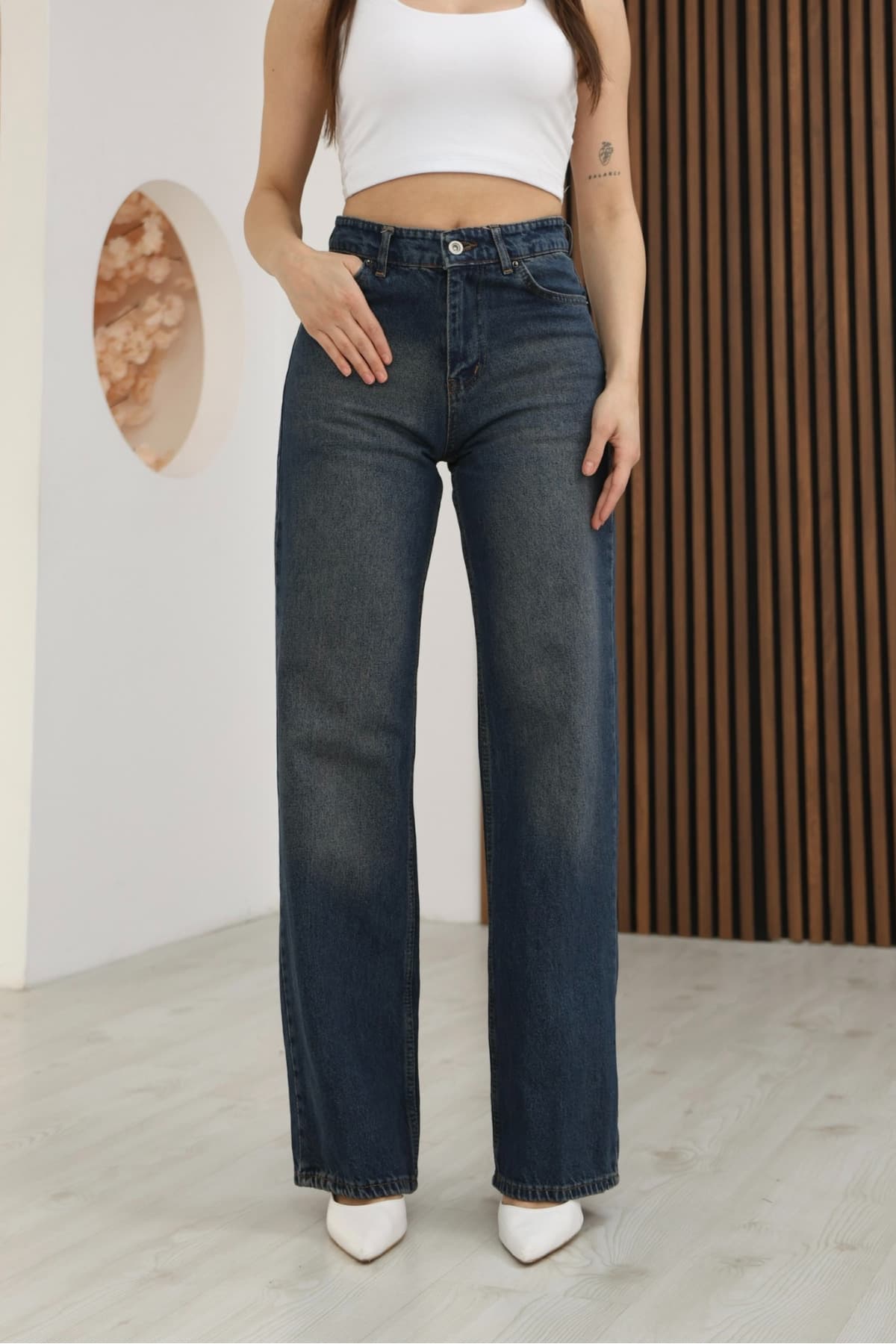 شلوار جین پالازو زنانه فاقبلند macharel jeans شلوار جین پالازو زنانه فاقبلند macharel jeans