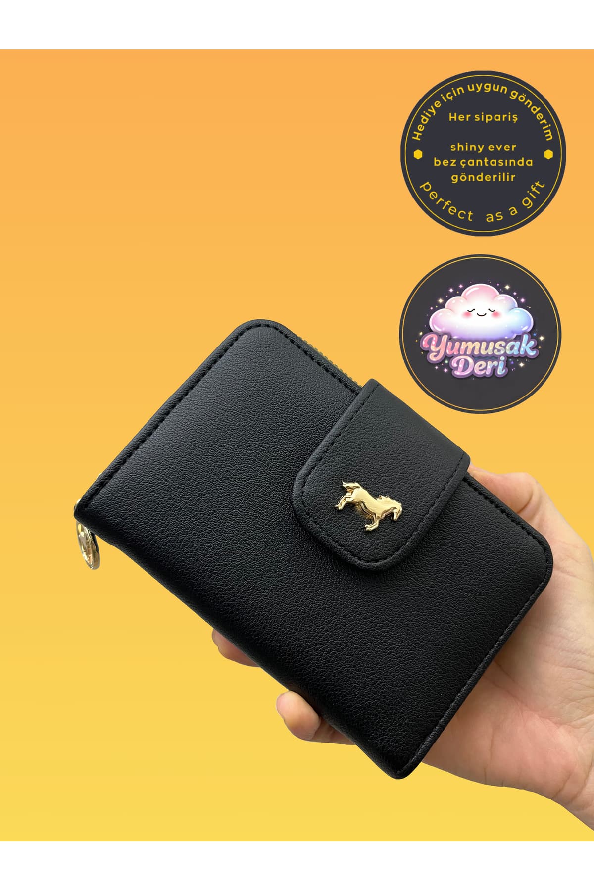 کیف پول زنانه shiny ever چرمی مشکی با جزئیات طلایی اندازه متوسط کیف پول زنانه shiny ever چرمی مشکی با جزئیات طلایی اندازه متوسط
