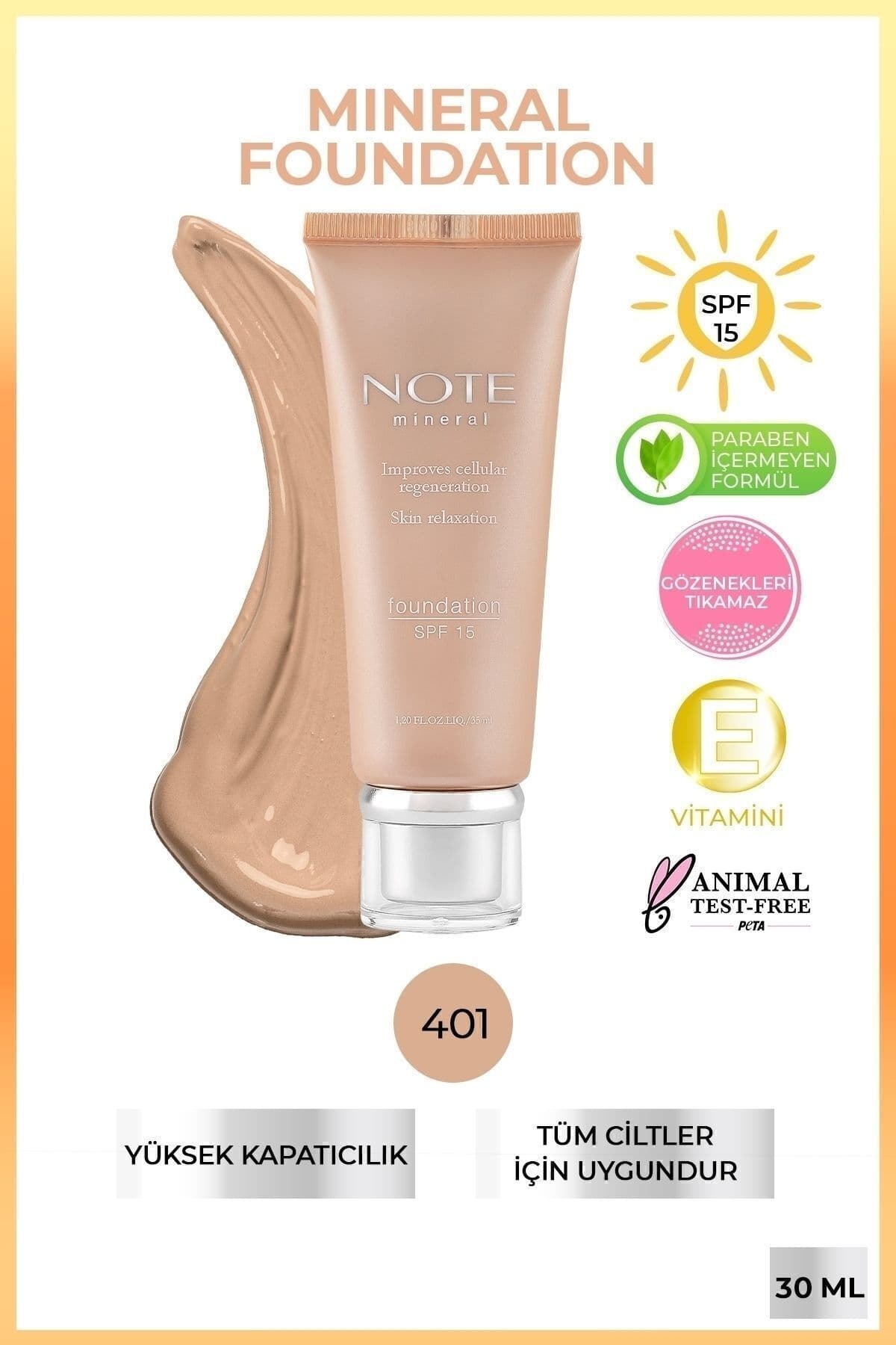 فونداسیون Note Cosmetics مینرال SPF 15 پوشش قوی ساتن رنگ 401 روشن فونداسیون Note Cosmetics مینرال SPF 15 پوشش قوی ساتن رنگ 401 روشن