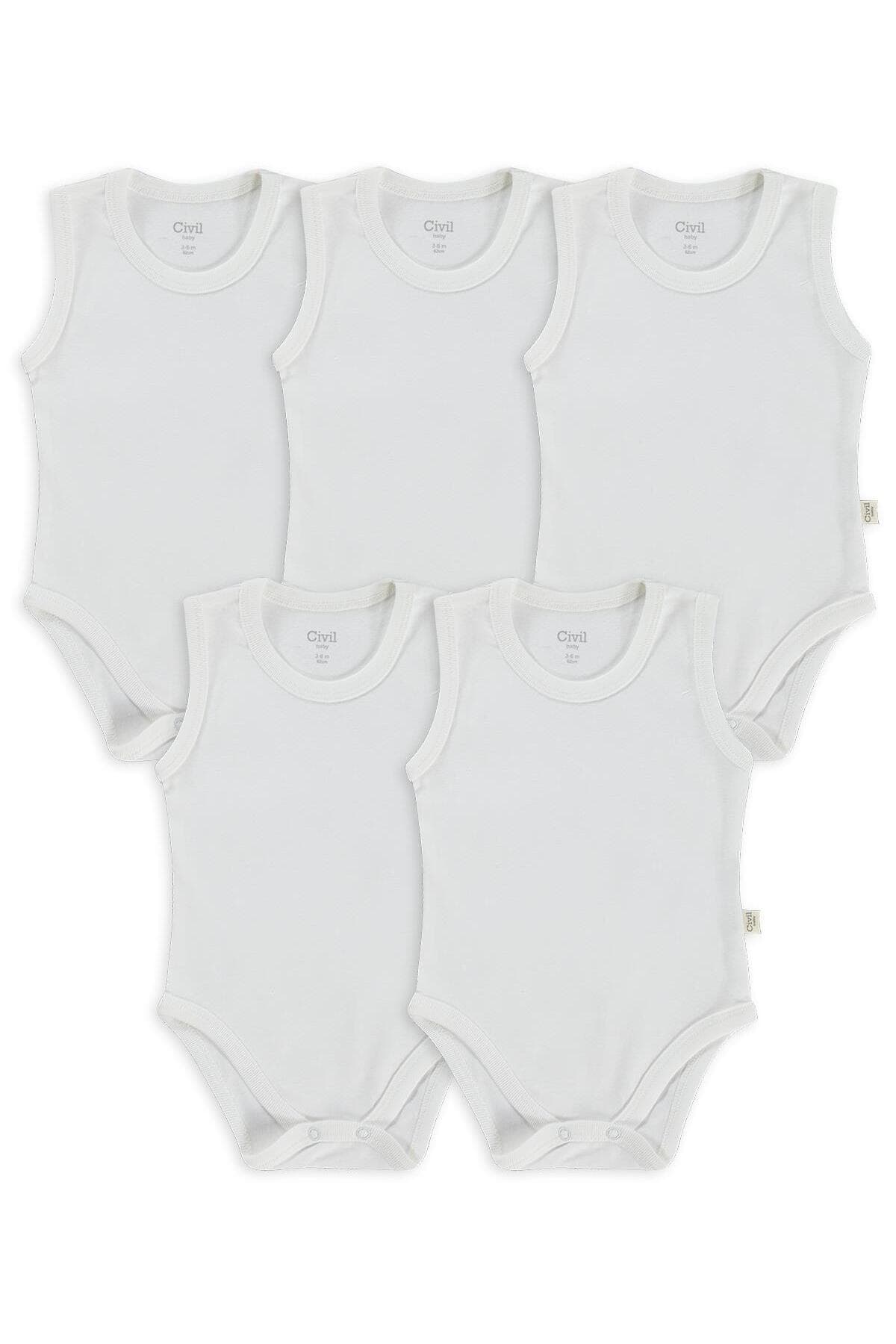 بادی Civil Baby بدون آستین ساده دکمهدار 1-3 سال بسته 5 عددی سفید بادی Civil Baby بدون آستین ساده دکمهدار 1-3 سال بسته 5 عددی سفید