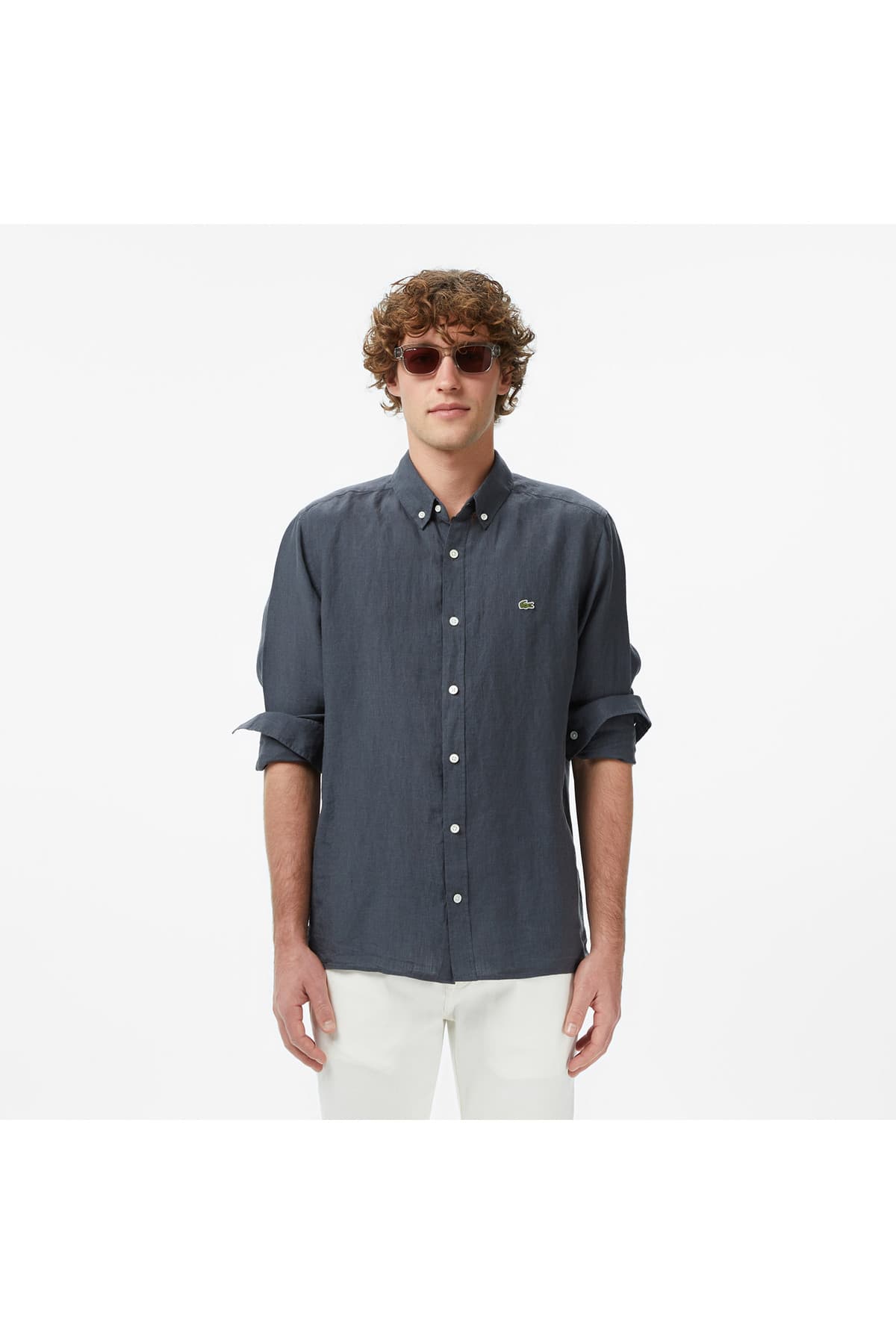 پیراهن مردانه Lacoste یقه دکمهدار کتان خاکستری تیره فیت معمولی پیراهن مردانه Lacoste یقه دکمهدار کتان خاکستری تیره فیت معمولی