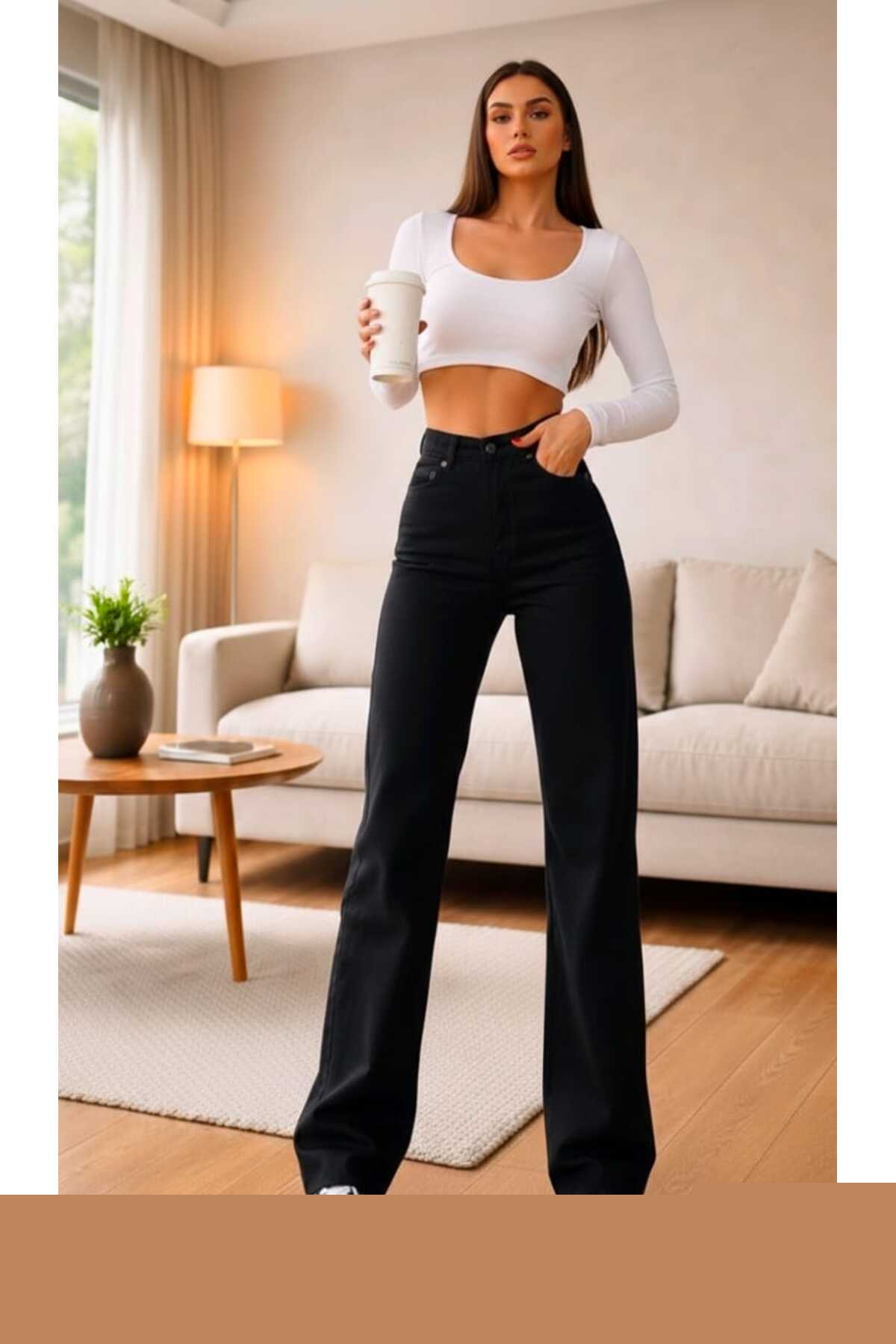 شلوار جین زنانه Ramrod مدل Liza مشکی لایکرا کمر فوقبلند پاچه گشاد شلوار جین زنانه Ramrod مدل Liza مشکی لایکرا کمر فوقبلند پاچه گشاد