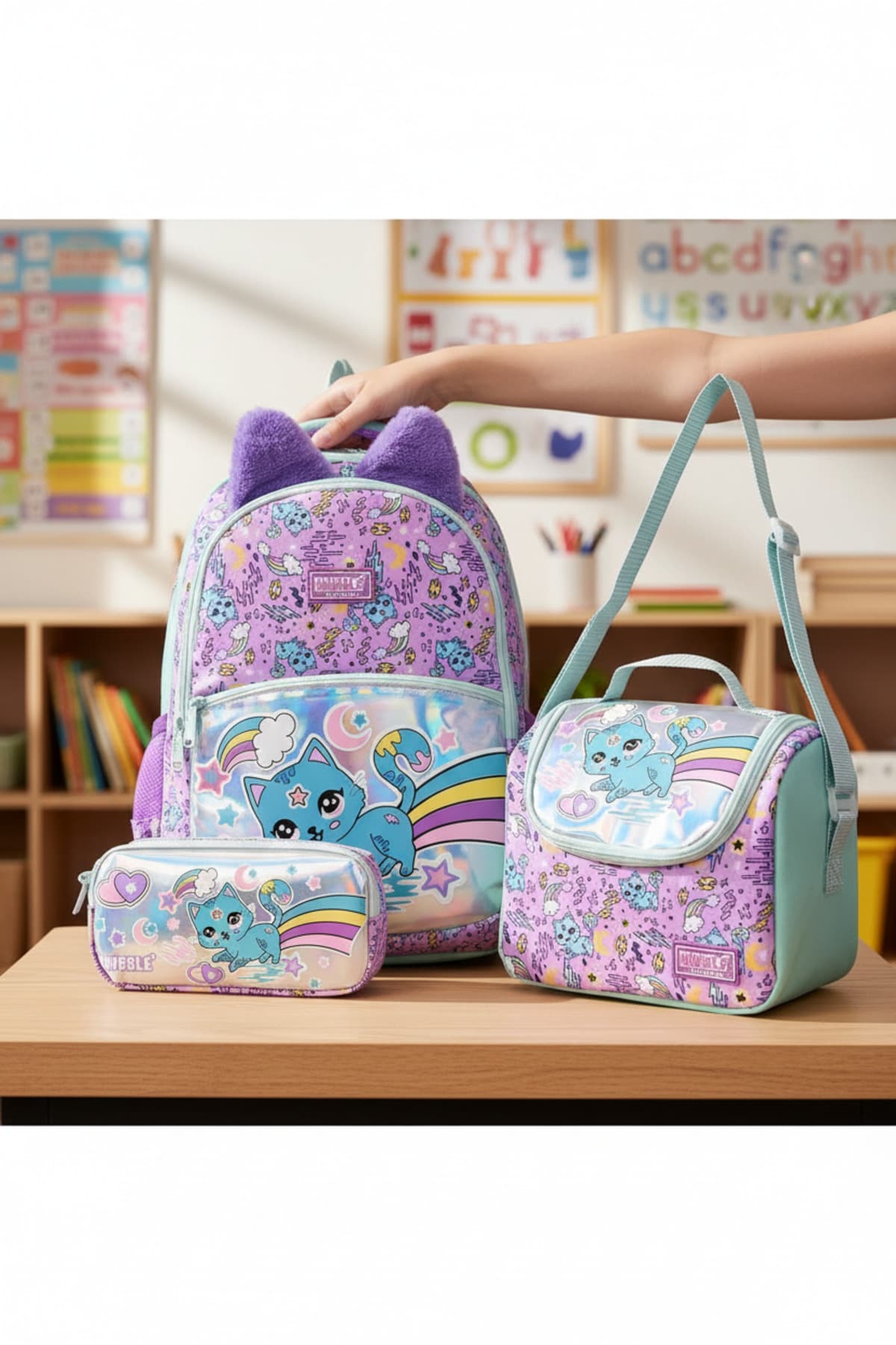 ست ۳تکه کیف مدرسه دخترانه MUGGLE شامل کولهپشتی، کیف غذا و جامدادی مدل Mu-7372 ست ۳تکه کیف مدرسه دخترانه MUGGLE شامل کولهپشتی، کیف غذا و جامدادی مدل Mu-7372