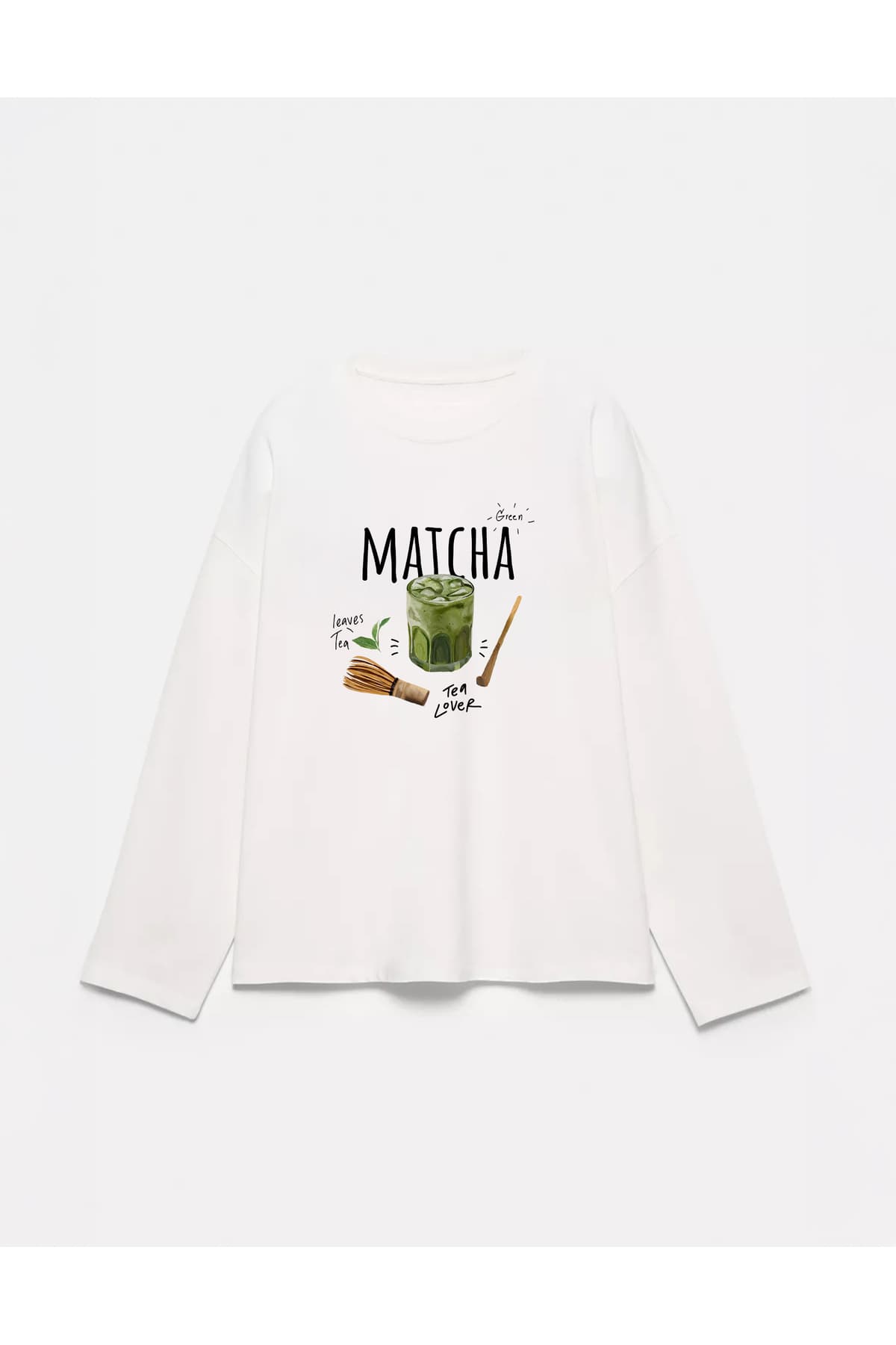 تیشرت آستینبلند یقهگرد اورسایز Disante با چاپ Matcha، ۱۰۰٪ نخی تیشرت آستینبلند یقهگرد اورسایز Disante با چاپ Matcha، ۱۰۰٪ نخی