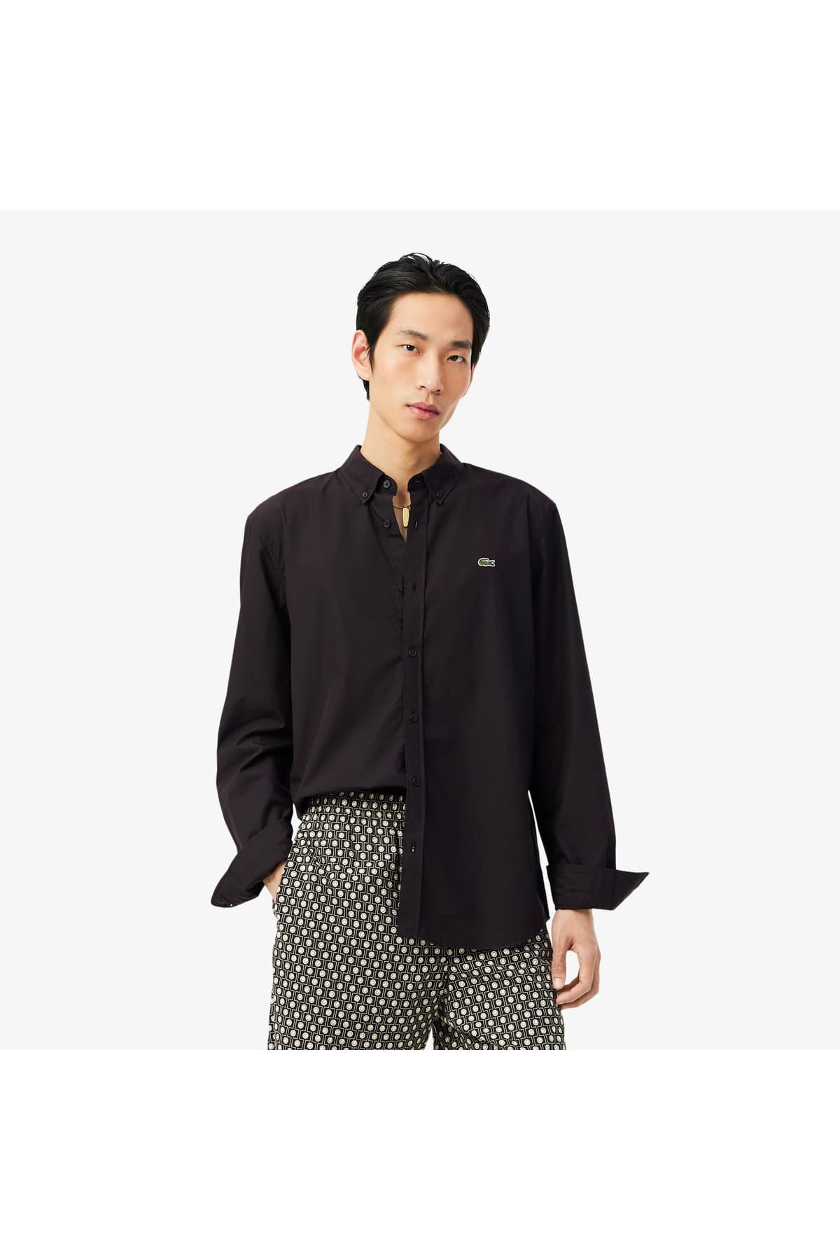 پیراهن مردانه Lacoste یقه دکمهدار قهوهای فیت معمولی پیراهن مردانه Lacoste یقه دکمهدار قهوهای فیت معمولی