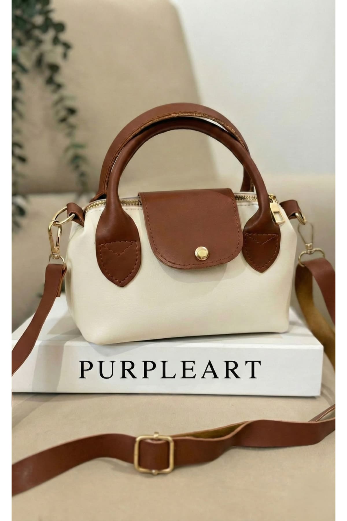کیف دستی و دوشی زنانه PurpleART مینی دو رنگ کرم و عسلی زیپدار کیف دستی و دوشی زنانه PurpleART مینی دو رنگ کرم و عسلی زیپدار