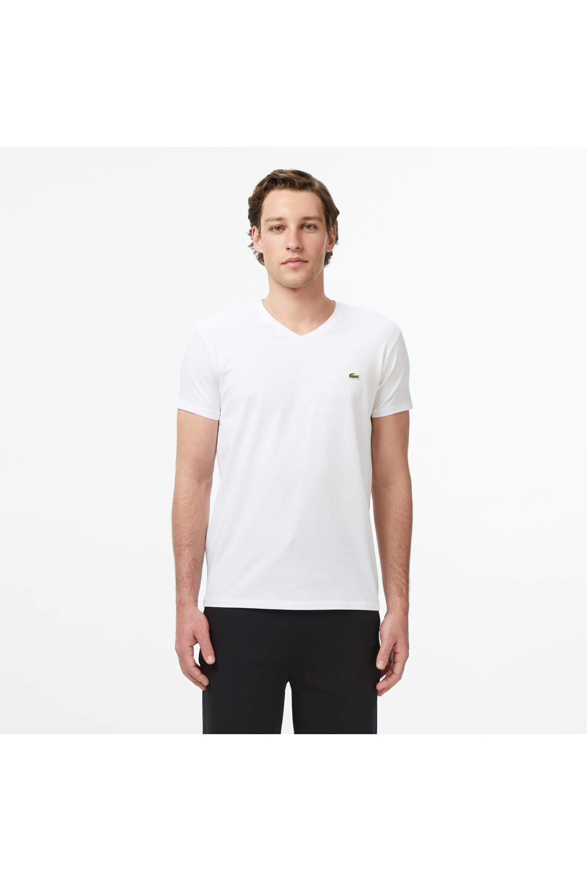 تیشرت مردانه Lacoste فیت اسلیم یقه هفت سفید تیشرت مردانه Lacoste فیت اسلیم یقه هفت سفید
