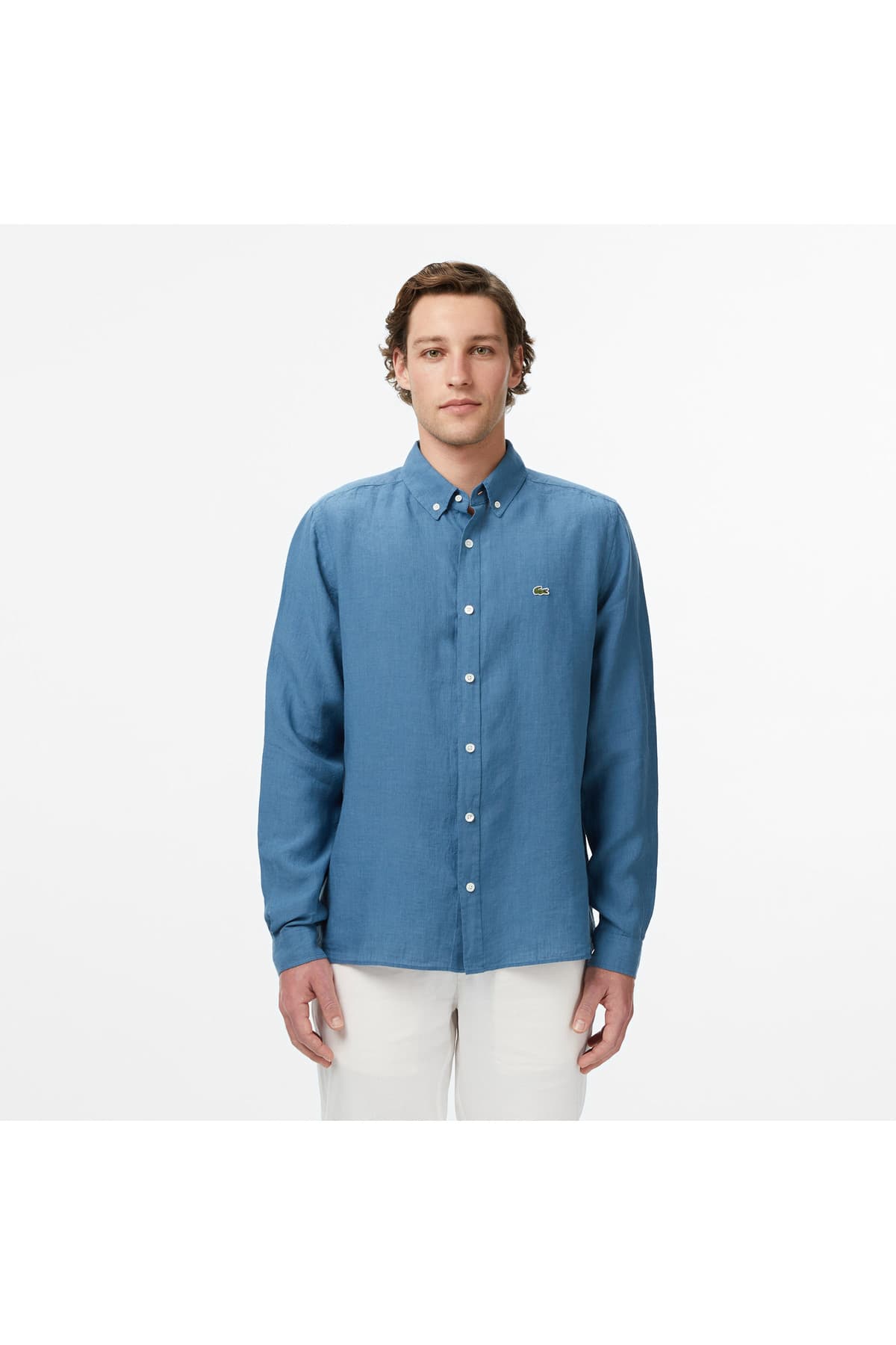 پیراهن مردانه Lacoste کتان آبی یقه دکمهدار فیت معمولی پیراهن مردانه Lacoste کتان آبی یقه دکمهدار فیت معمولی