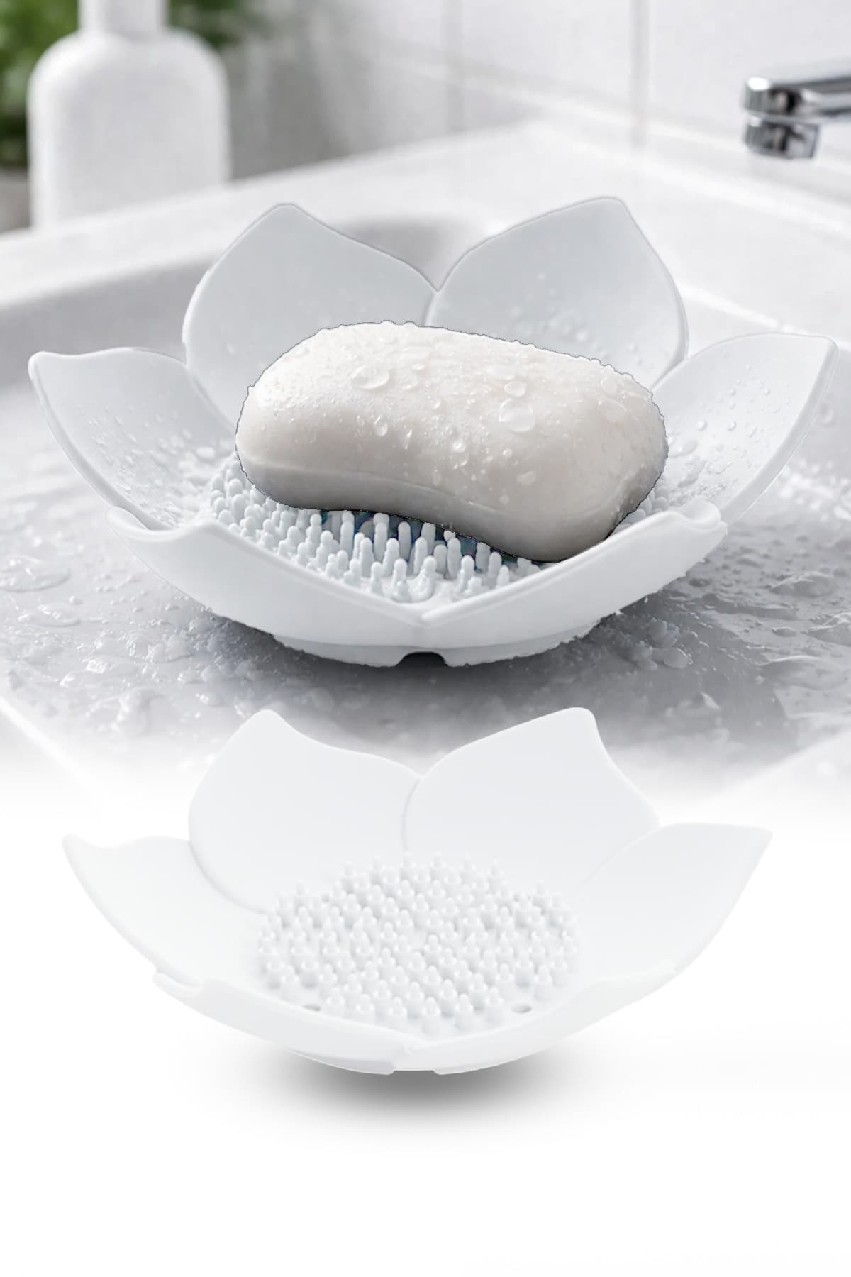 نگهدارنده صابون و اسفنج حمام omilife سیلیکونی طرح لوتوس سفید با زهکش آب نگهدارنده صابون و اسفنج حمام omilife سیلیکونی طرح لوتوس سفید با زهکش آب