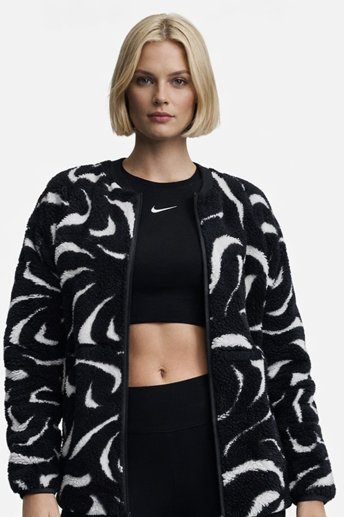 ژاکت زنانه Nike ورزشی Cozy Terma گشاد پلوش مشکی ژاکت زنانه Nike ورزشی Cozy Terma گشاد پلوش مشکی