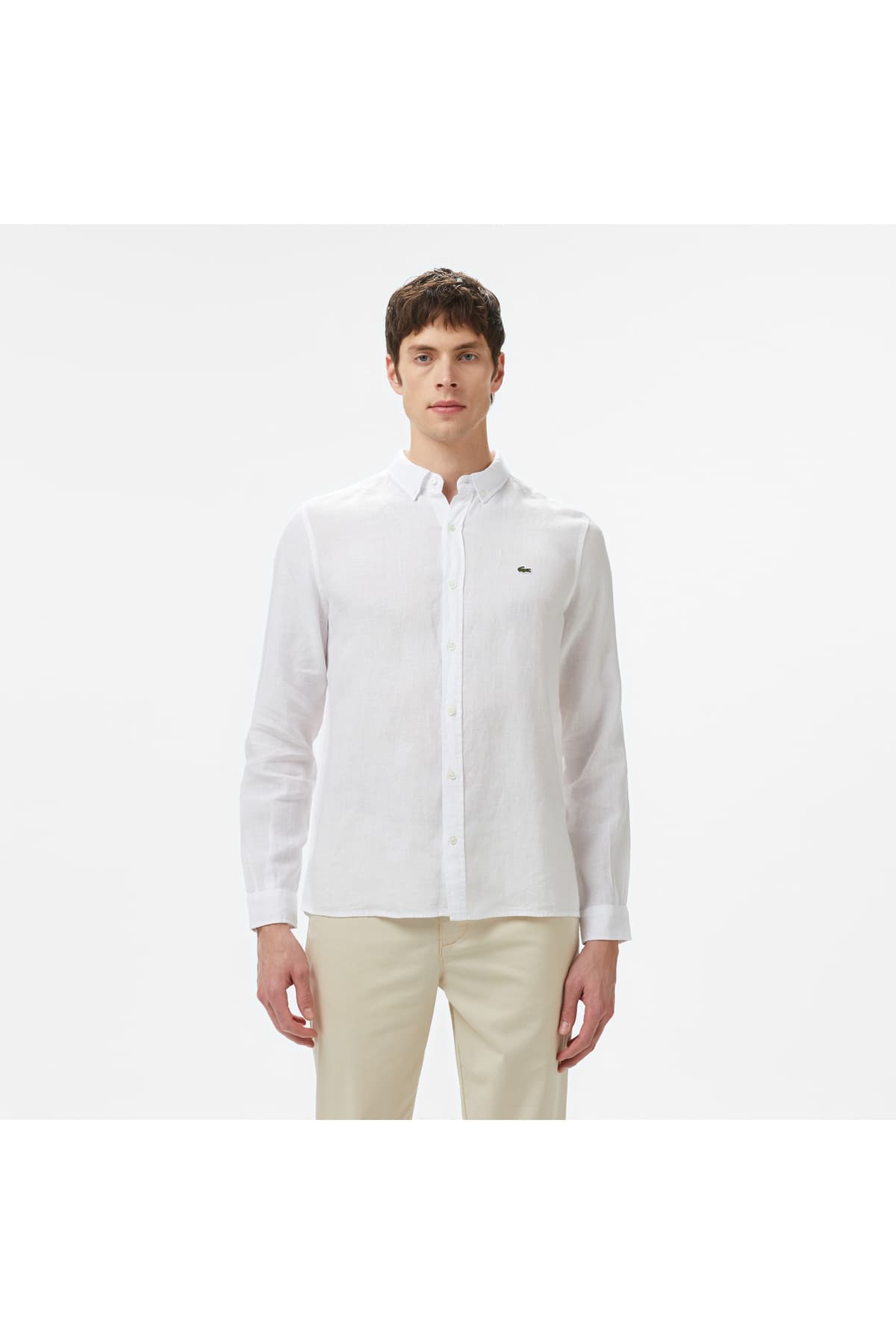 پیراهن مردانه کتانی مشکی با یقه دکمهدار Lacoste مدل Regular Fit پیراهن مردانه کتانی مشکی با یقه دکمهدار Lacoste مدل Regular Fit