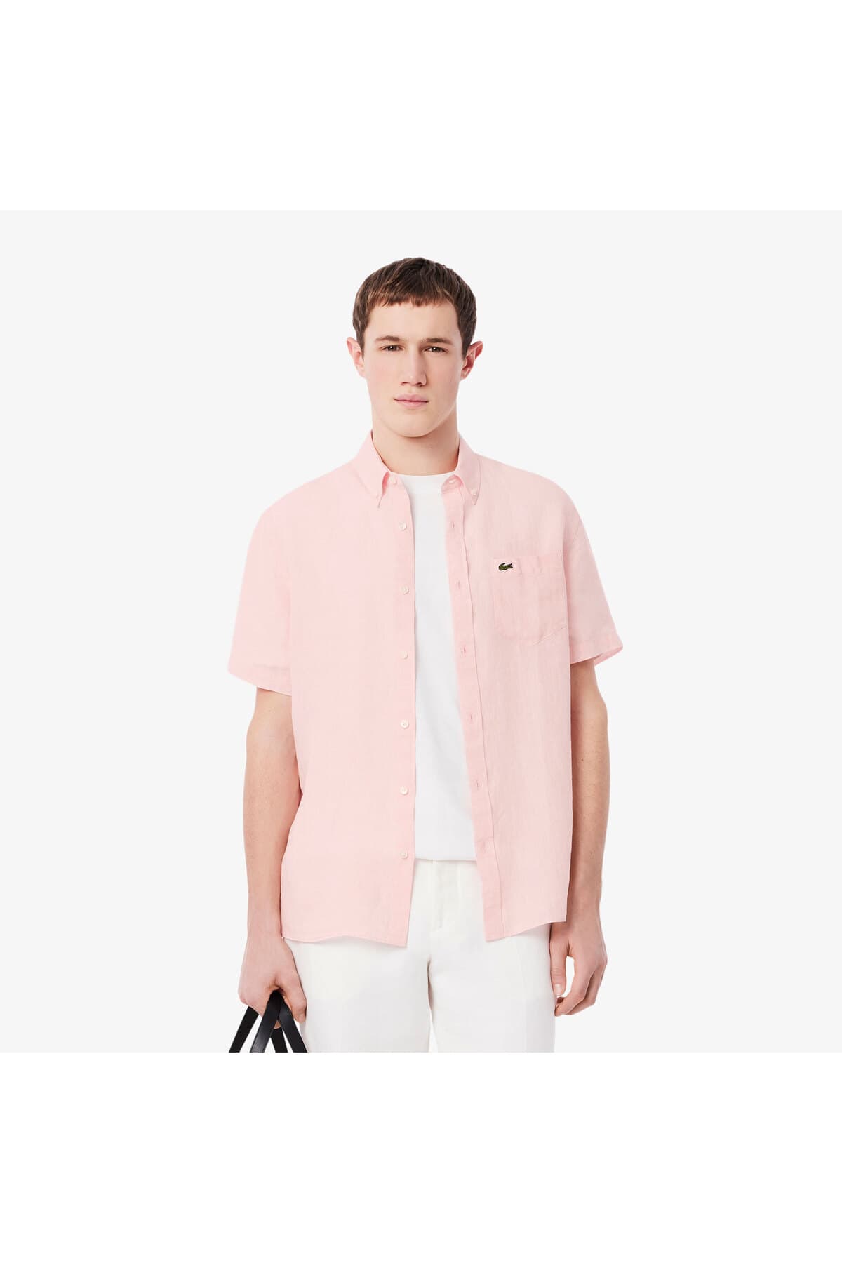 پیراهن مردانه Lacoste آستینکوتاه یقه دکمهدار کتان سفید فیت معمولی پیراهن مردانه Lacoste آستینکوتاه یقه دکمهدار کتان سفید فیت معمولی