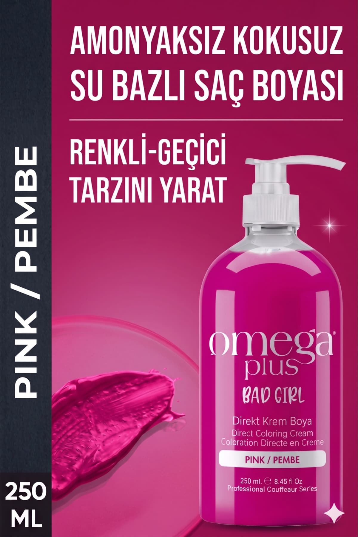 رنگ موی موقت بدون آمونیاک صورتی Omega Plus Bad Girl 250 ml رنگ موی موقت بدون آمونیاک صورتی Omega Plus Bad Girl 250 ml