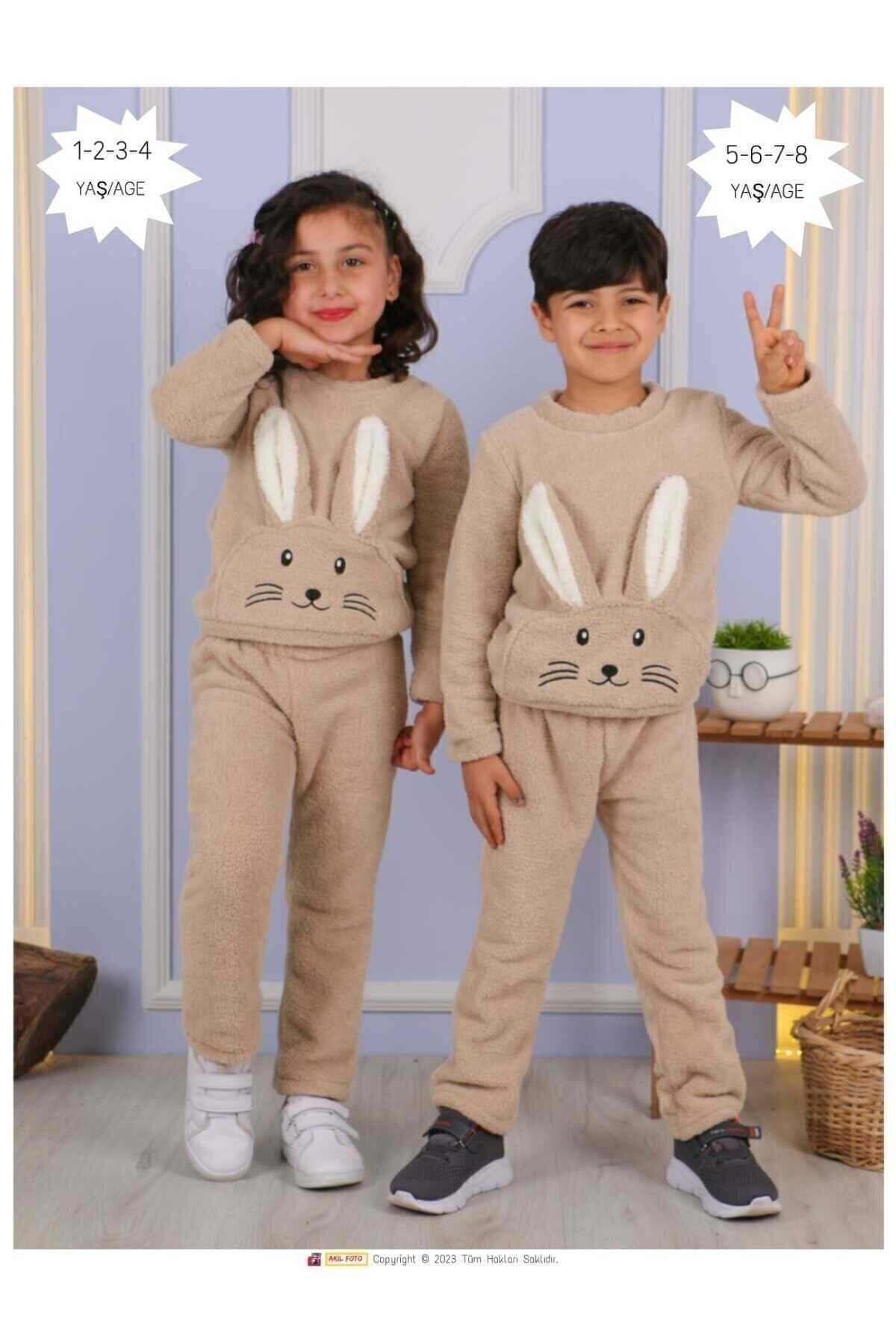ست پیژامه بچگانه aden kids پلوش طرح خرگوش قهوهای ست پیژامه بچگانه aden kids پلوش طرح خرگوش قهوهای