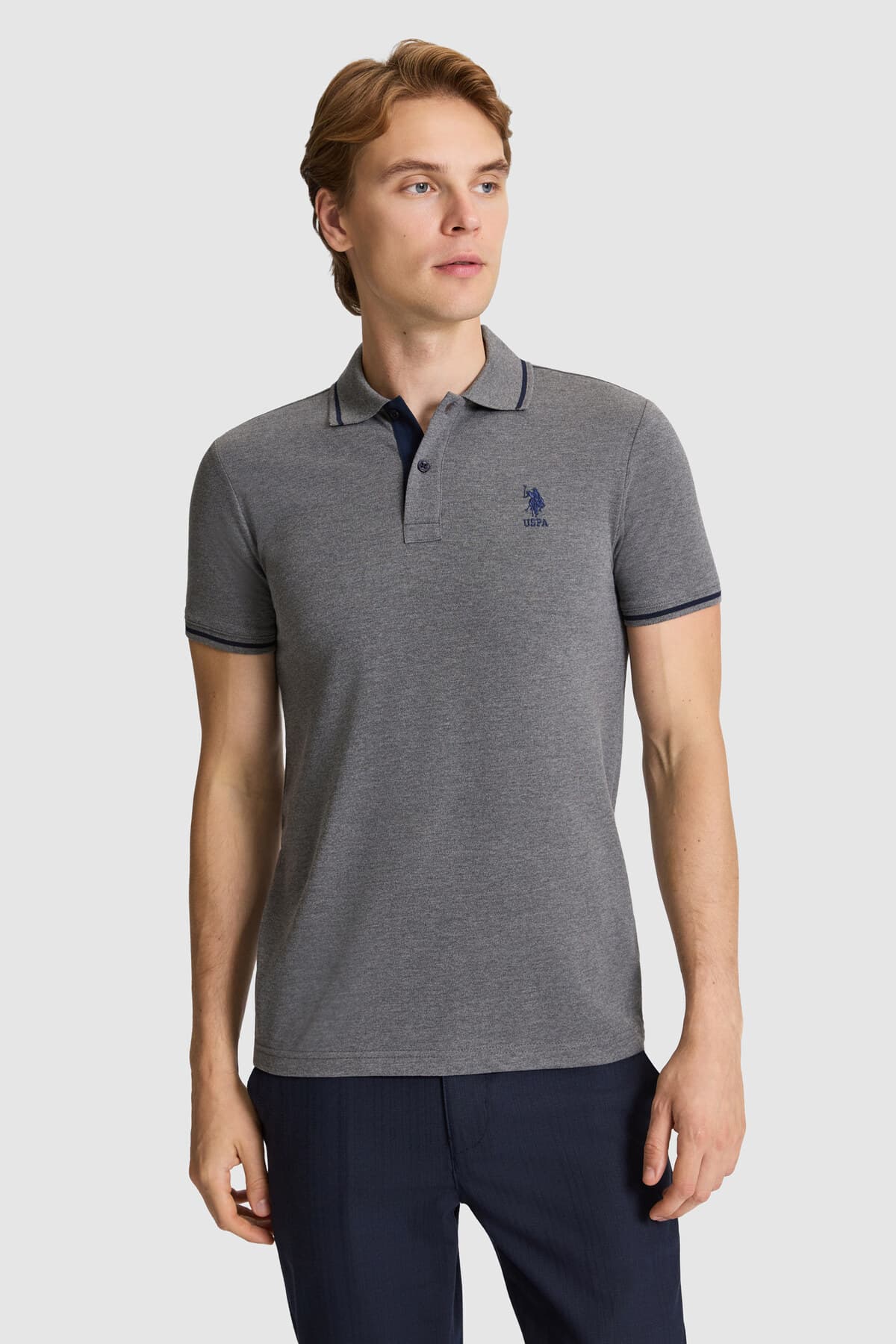 تیشرت مردانه یقه پولو U.S. Polo Assn. ذغالی ملانژ فیت اسلیم مدل 50326975-VR081 تیشرت مردانه یقه پولو U.S. Polo Assn. ذغالی ملانژ فیت اسلیم مدل 50326975-VR081