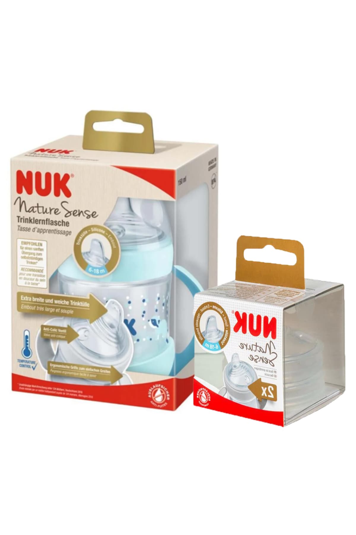 لیوان آموزشی Nuk Nature Sense نشانگر دما PP 150ml +2 عدد یدکی آبی لیوان آموزشی Nuk Nature Sense نشانگر دما PP 150ml +2 عدد یدکی آبی