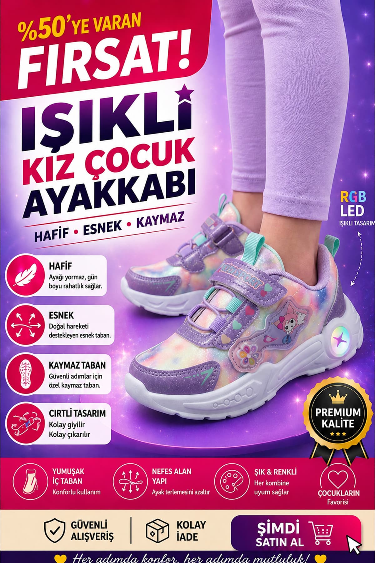کفش ورزشی دخترانه Kid's World چراغدار چسبی سبک با کفی انعطافپذیر ضدلغزش کفش ورزشی دخترانه Kid's World چراغدار چسبی سبک با کفی انعطافپذیر ضدلغزش