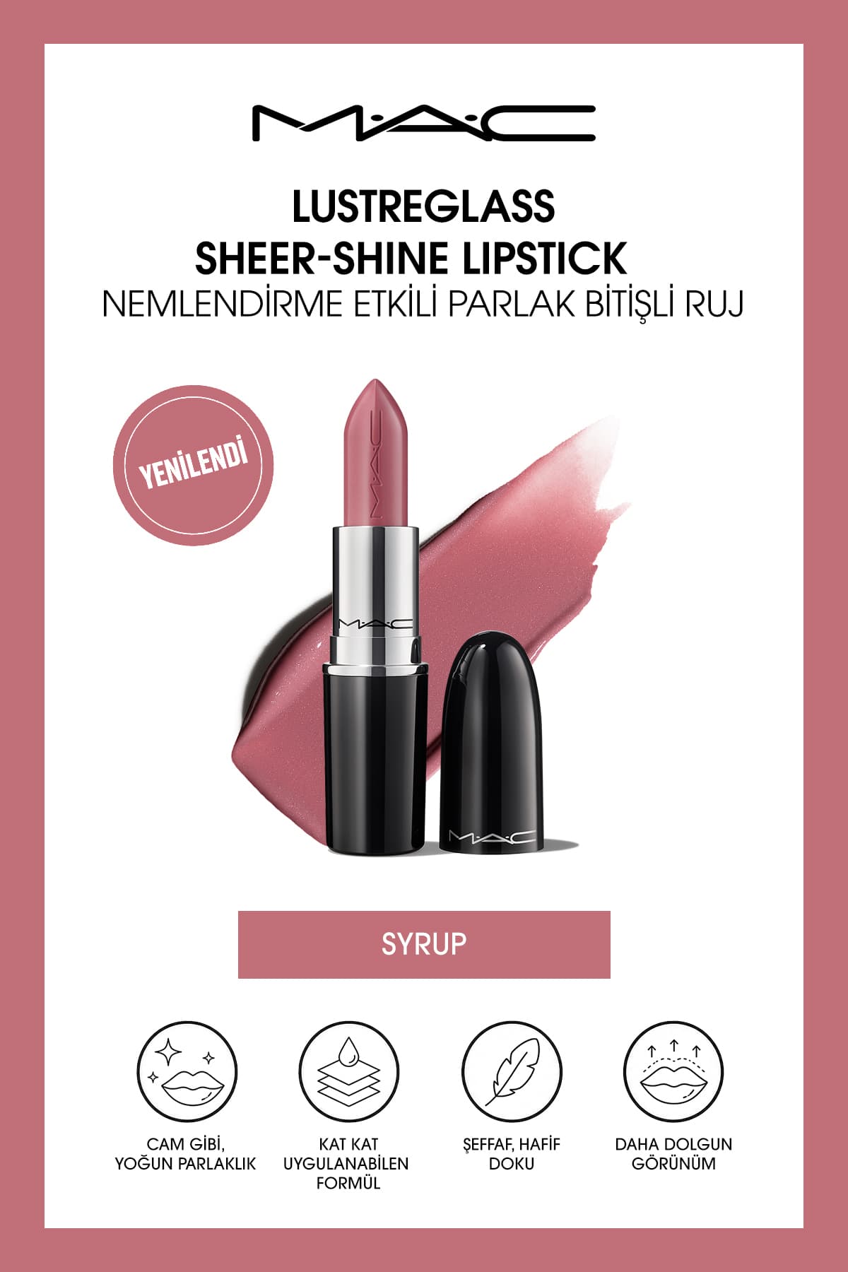 رژ لب Mac Lustreglass Sheer-shine براق رنگ شربتی 3g رژ لب Mac Lustreglass Sheer-shine براق رنگ شربتی 3g