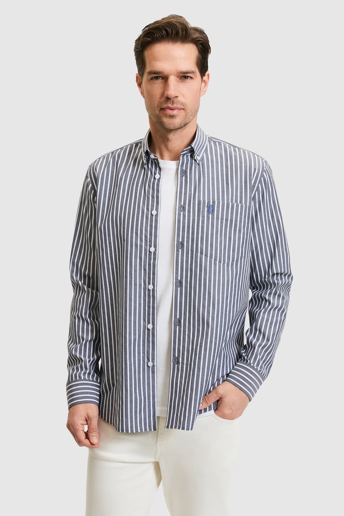 پیراهن مردانه U.S. Polo Assn. راهراه سرمهای آستین بلند مدل 50324781-VR033 پیراهن مردانه U.S. Polo Assn. راهراه سرمهای آستین بلند مدل 50324781-VR033