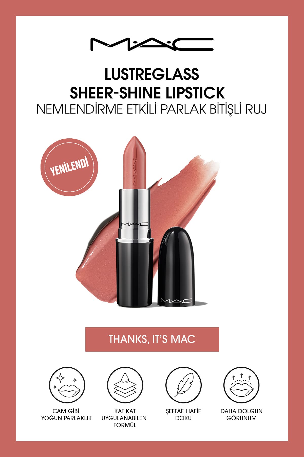 رژ لب Mac Lustreglass Sheer-Shine براق Thanks It's M·A·C رژ لب Mac Lustreglass Sheer-Shine براق Thanks It's M·A·C