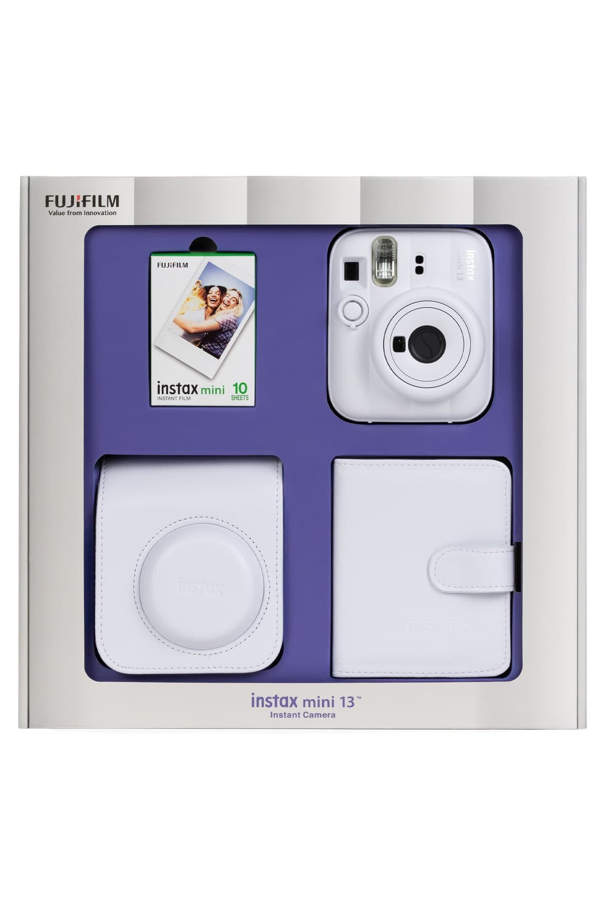 دوربین فوری Fujifilm Instax mini 13 سفید با ۱۰ فیلم، آلبوم و کیف چرمی دوربین فوری Fujifilm Instax mini 13 سفید با ۱۰ فیلم، آلبوم و کیف چرمی