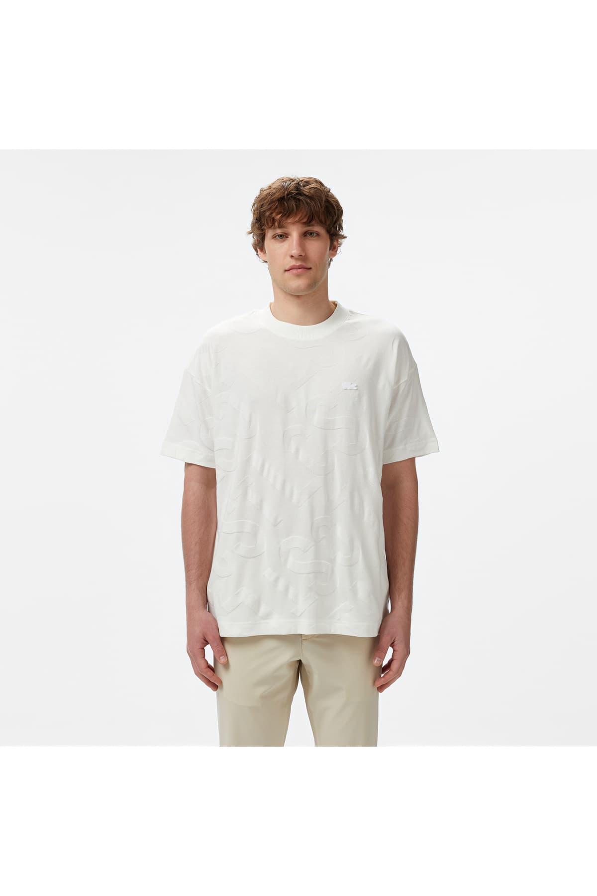 تیشرت مردانه Lacoste یقه گرد طرحدار سفید تیشرت مردانه Lacoste یقه گرد طرحدار سفید