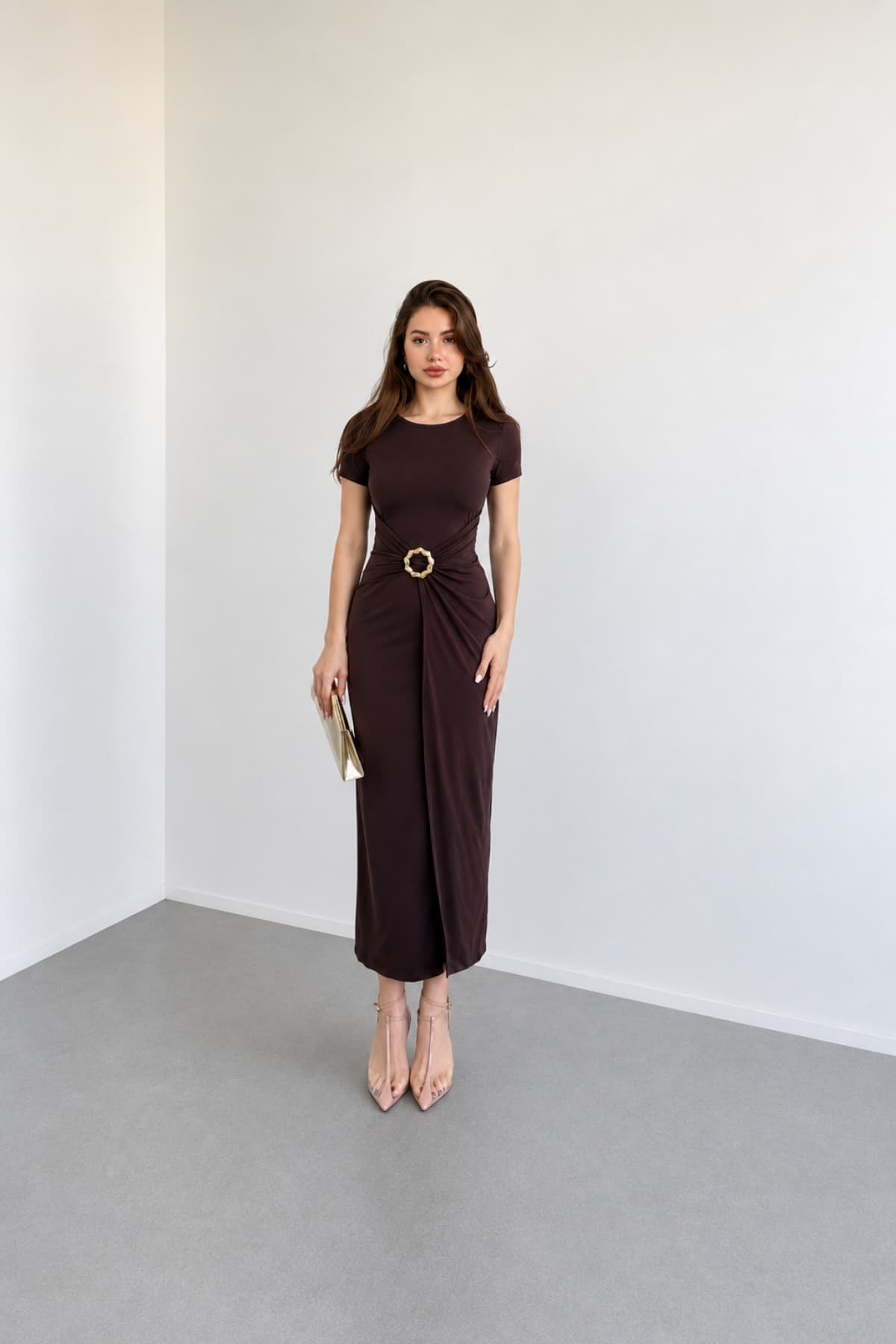 پیراهن آستینکوتاه اکسسوریدار Nika Fashion مدل Meloni Sandy پیراهن آستینکوتاه اکسسوریدار Nika Fashion مدل Meloni Sandy
