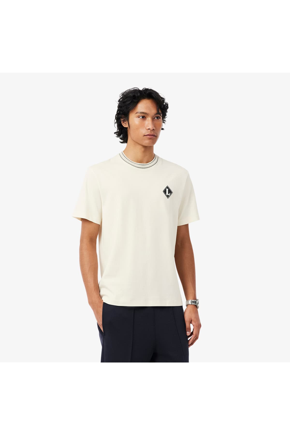 تیشرت مردانه Lacoste فیت کلاسیک یقه گرد کرم تیشرت مردانه Lacoste فیت کلاسیک یقه گرد کرم