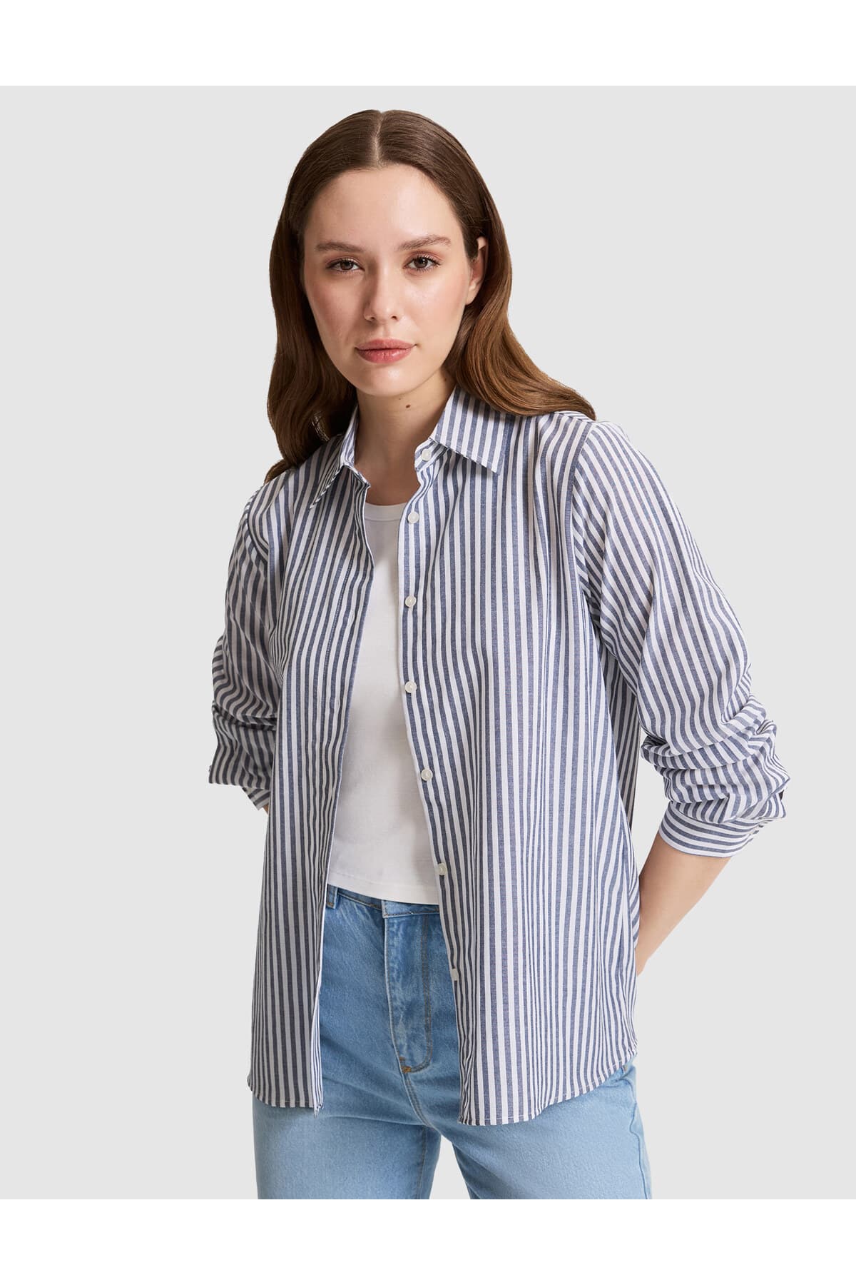پیراهن زنانه Pierre Cardin آستین بلند فیت راحت راهراه سرمهای مدل 50318226-VR033 پیراهن زنانه Pierre Cardin آستین بلند فیت راحت راهراه سرمهای مدل 50318226-VR033