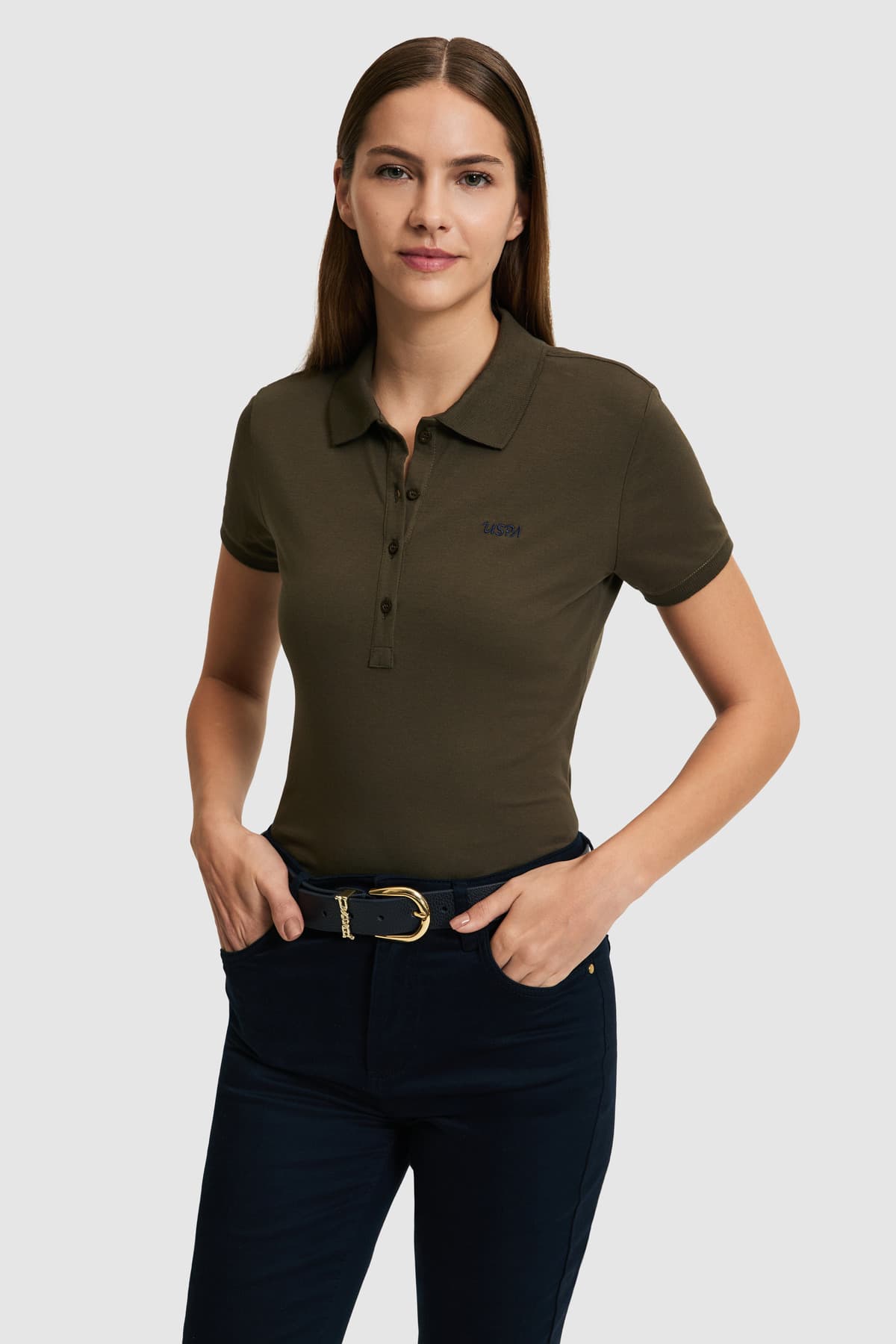 تیشرت یقه پولو زنانه U.S. Polo Assn. سبز تیره ساده مدل 50323461-VR101 تیشرت یقه پولو زنانه U.S. Polo Assn. سبز تیره ساده مدل 50323461-VR101