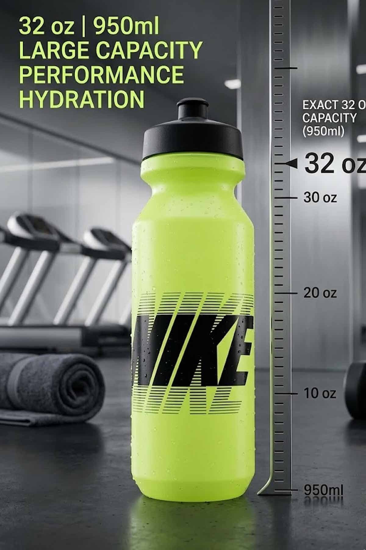 قمقمه ورزشی مدرسه و باشگاه Nike سبز فسفری با لوگوی بزرگ، قابلفشار 32 oz / 950 ml قمقمه ورزشی مدرسه و باشگاه Nike سبز فسفری با لوگوی بزرگ، قابلفشار 32 oz / 950 ml