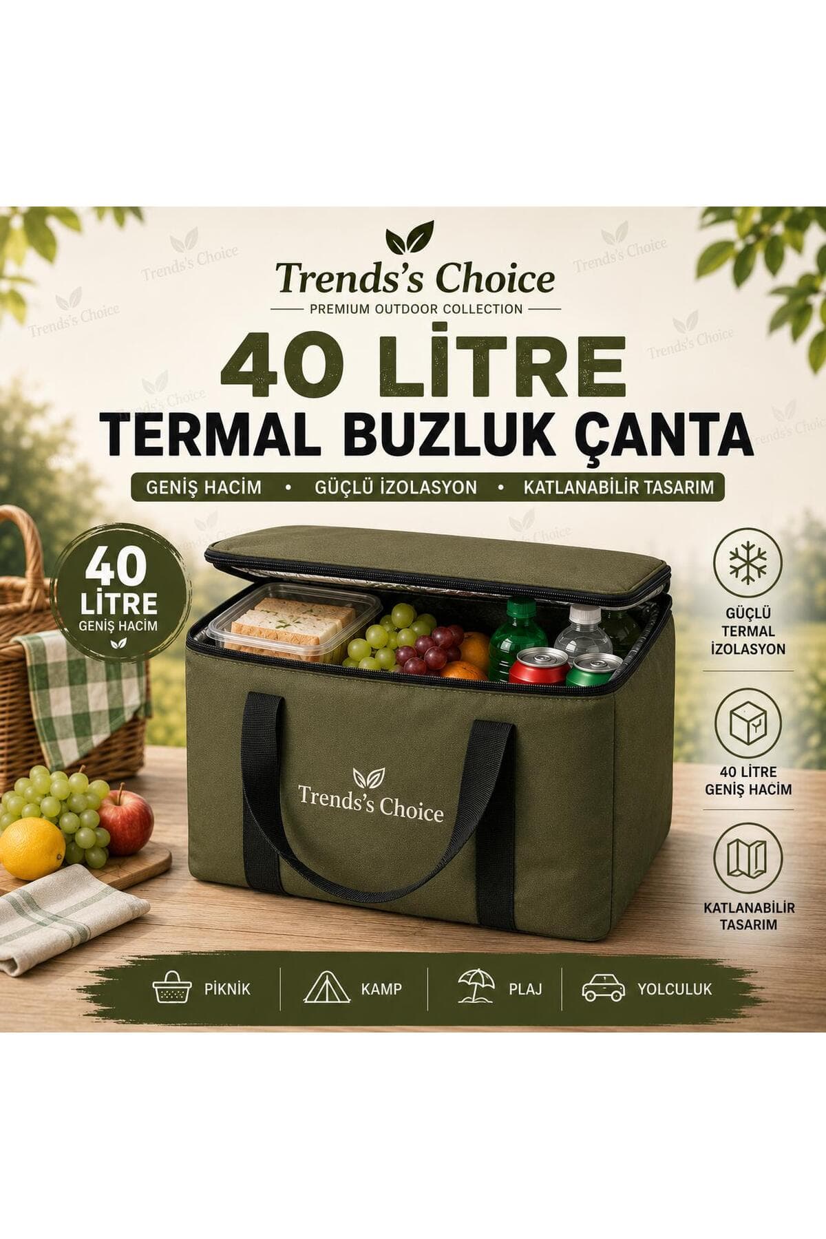 کیف ترمال یخی Trends's Choice ۴۰ لیتری تاشو پیکنیک، کمپ، ساحل و سفر کیف ترمال یخی Trends's Choice ۴۰ لیتری تاشو پیکنیک، کمپ، ساحل و سفر