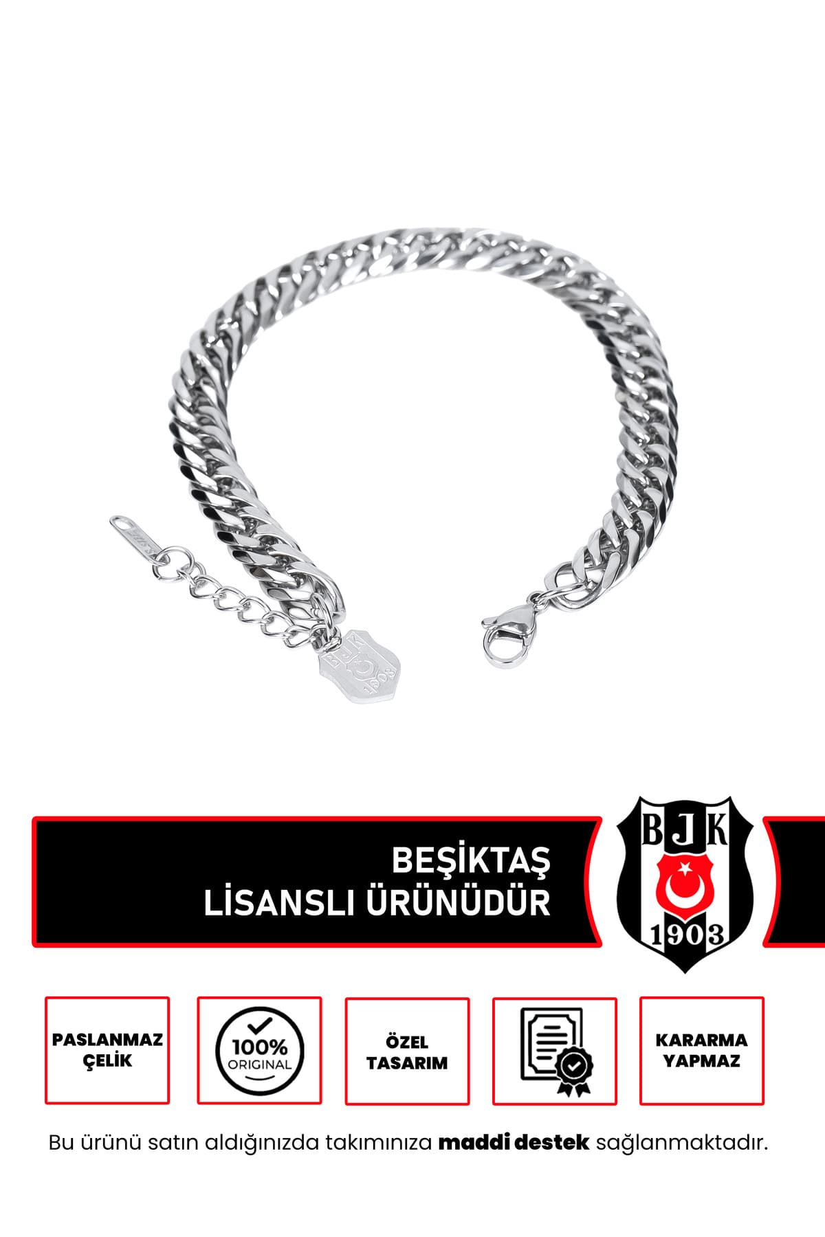 دستبند فولادی زنانه Beşiktaş مدل BİLEKLİK-2 دستبند فولادی زنانه Beşiktaş مدل BİLEKLİK-2