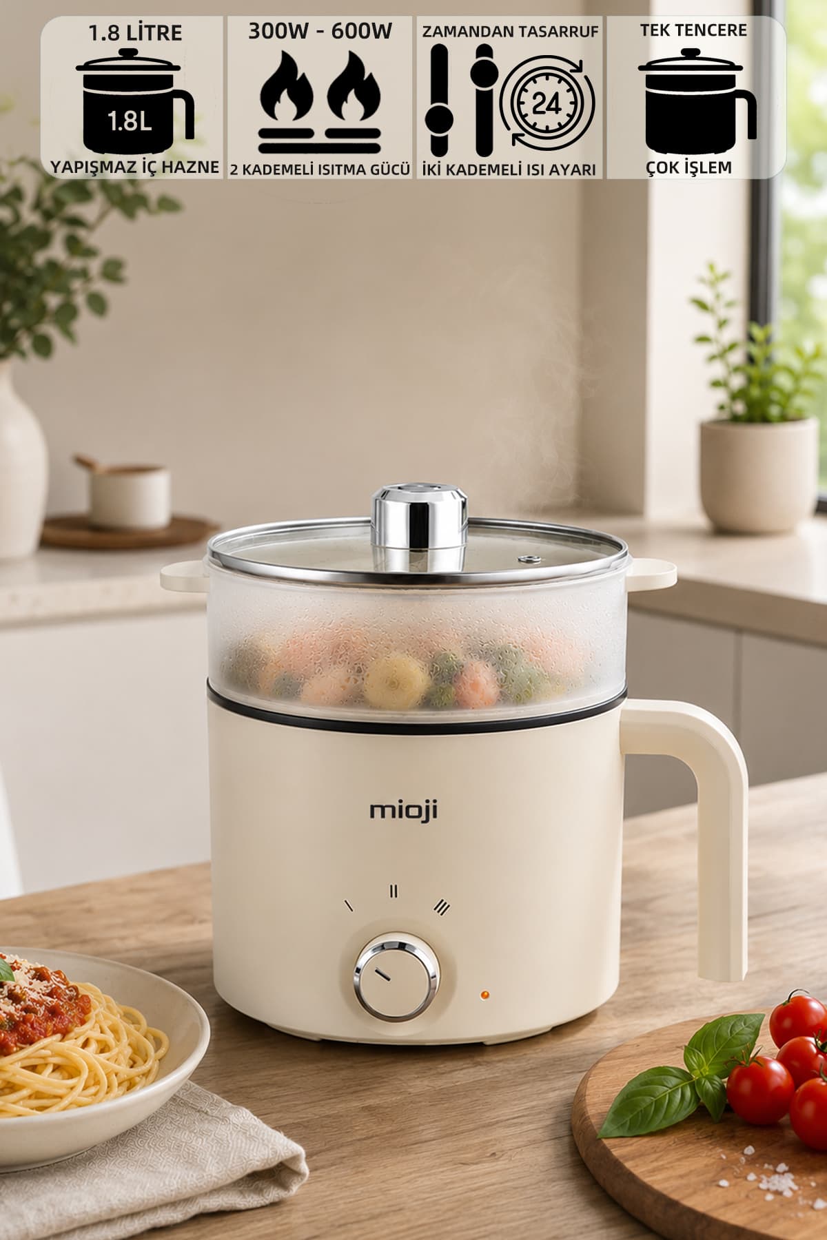 دستگاه پختوپز برقی چندکاره Mioji با قابلیت بخارپز و پخت در روغن سفید مدل EP35 600W 1.8L دستگاه پختوپز برقی چندکاره Mioji با قابلیت بخارپز و پخت در روغن سفید مدل EP35 600W 1.8L